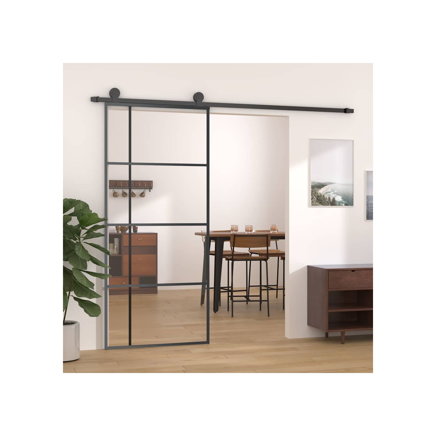 Porte coulissante Verre ESG et aluminium 90x205 cm Noir