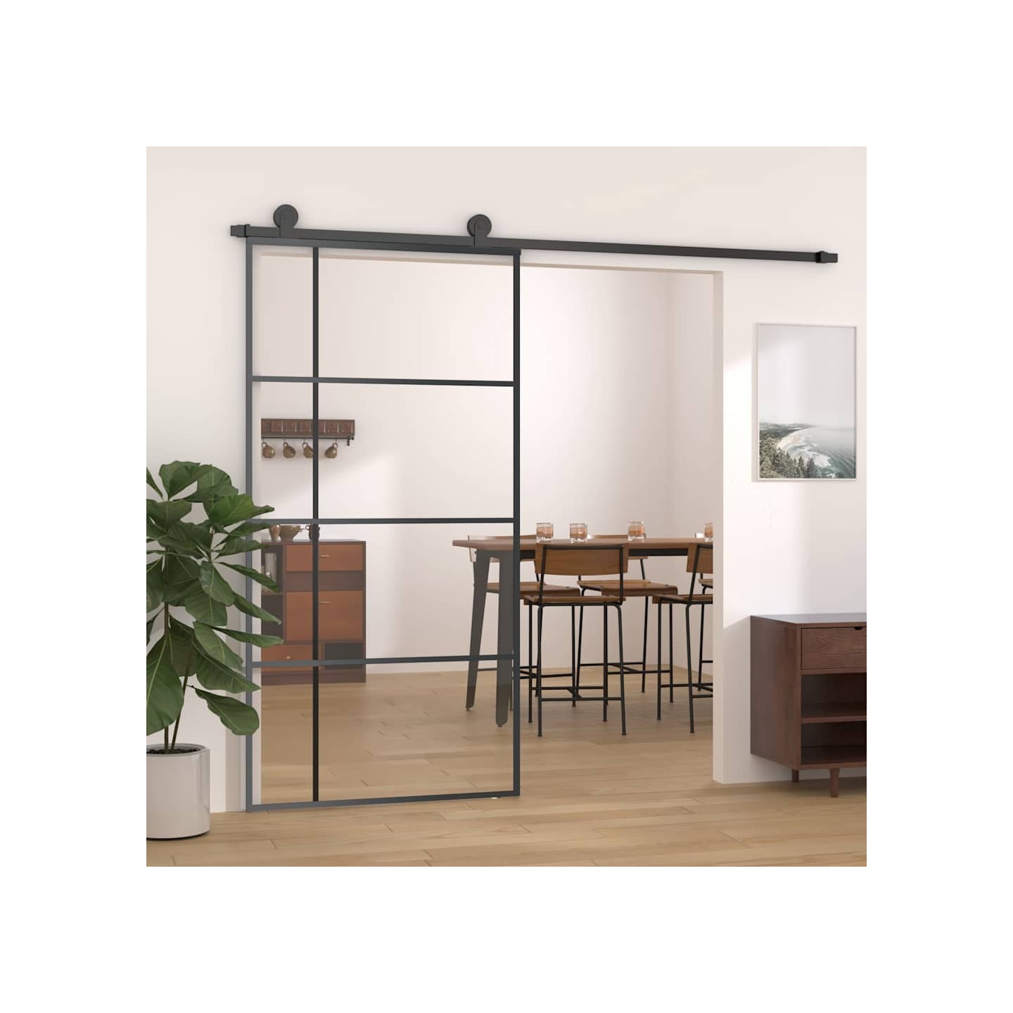Porte coulissante Verre ESG et aluminium 102,5x205 cm Noir