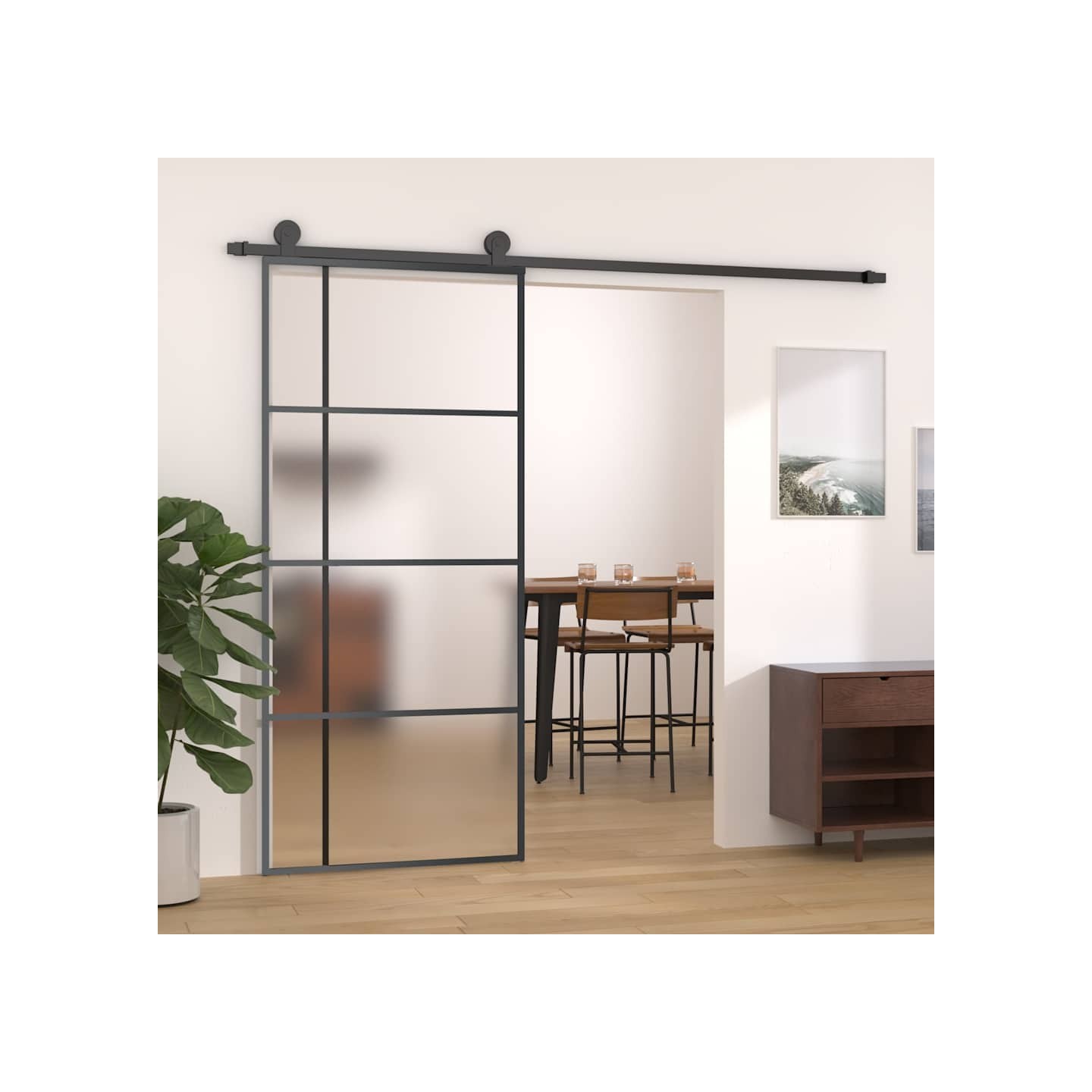 Porte coulissante Verre ESG dépoli et aluminium 90x205 cm Noir