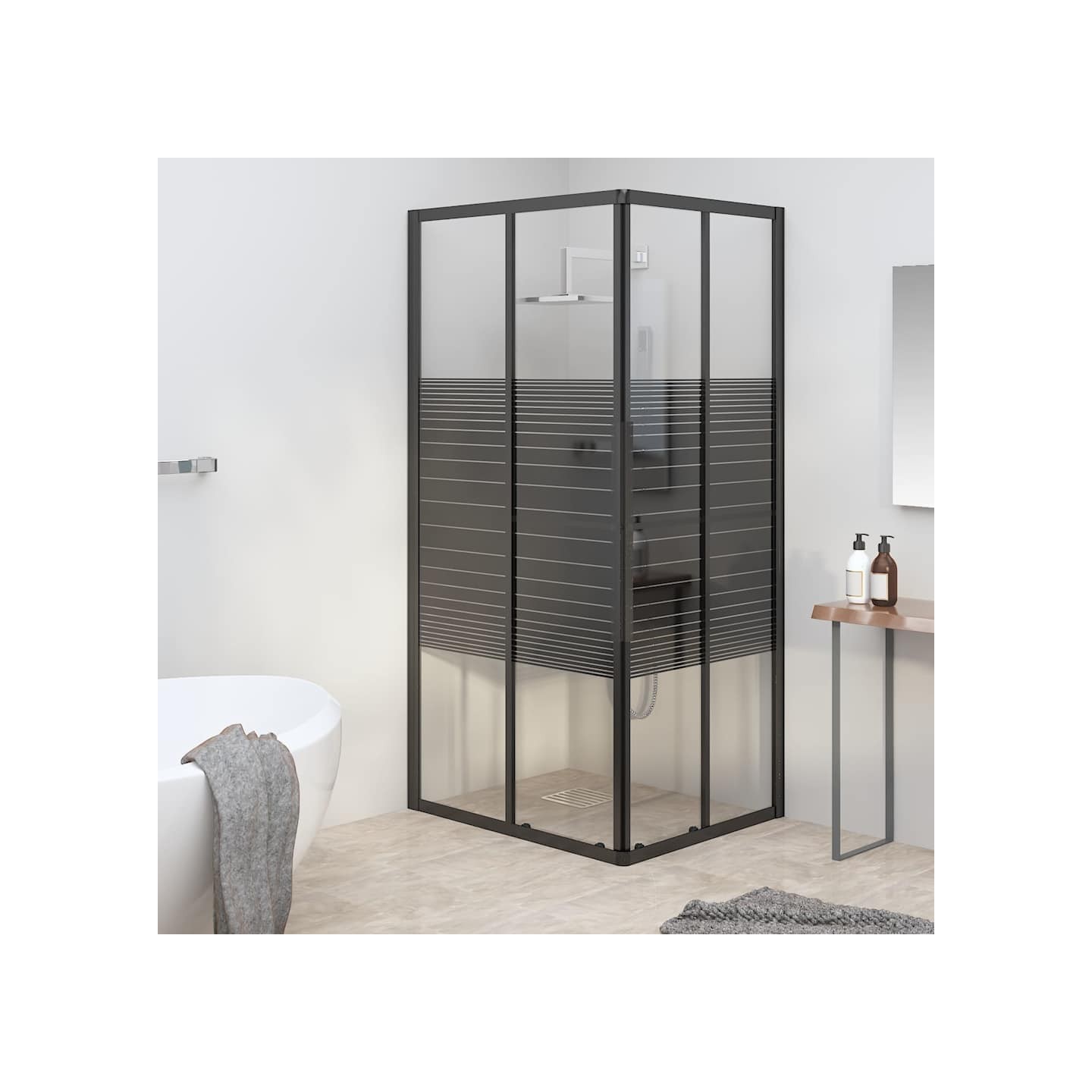 Cabine de douche à rayures ESG 90x70x180 cm Noir