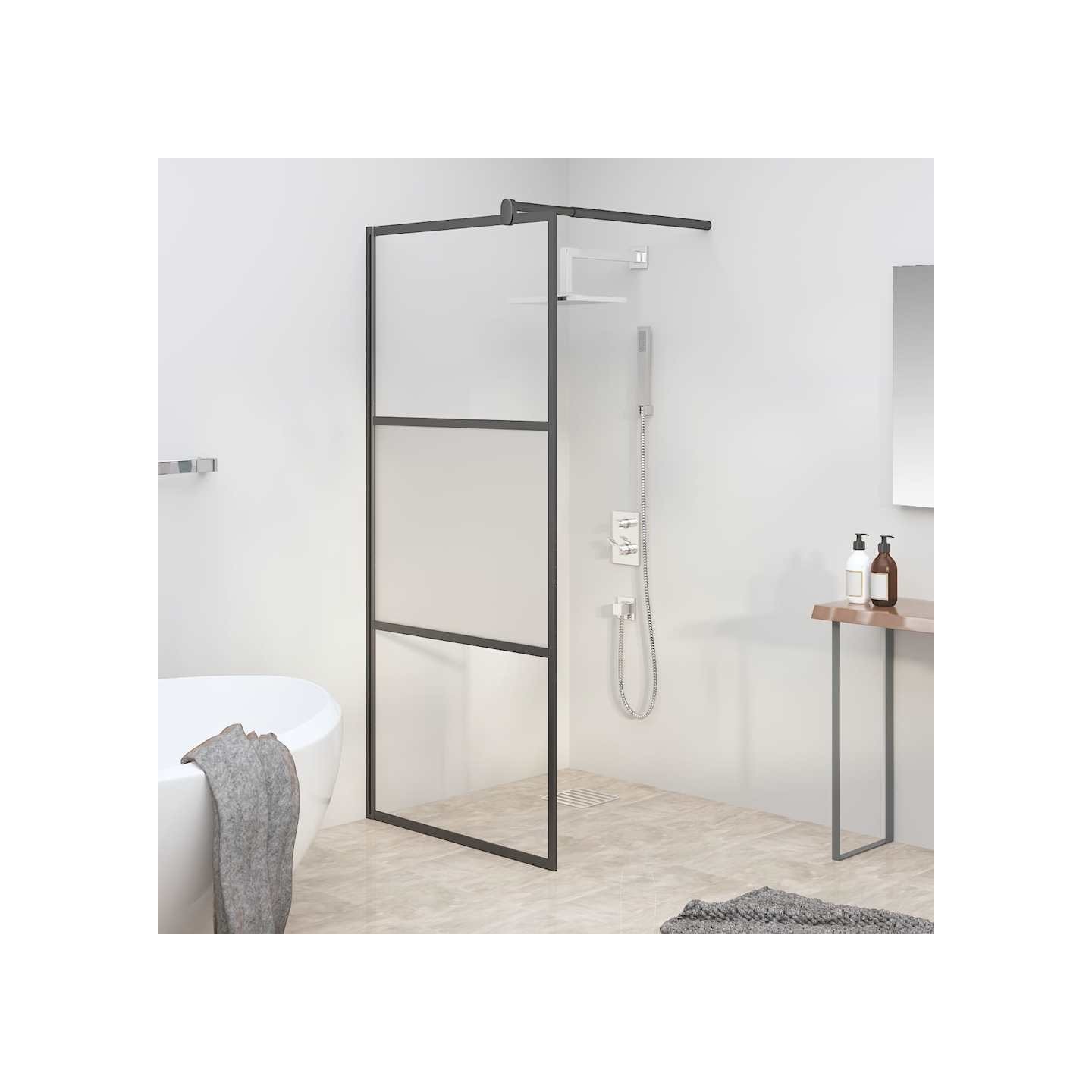 Paroi de douche 90x195 cm Verre ESG demi-dépoli Noir