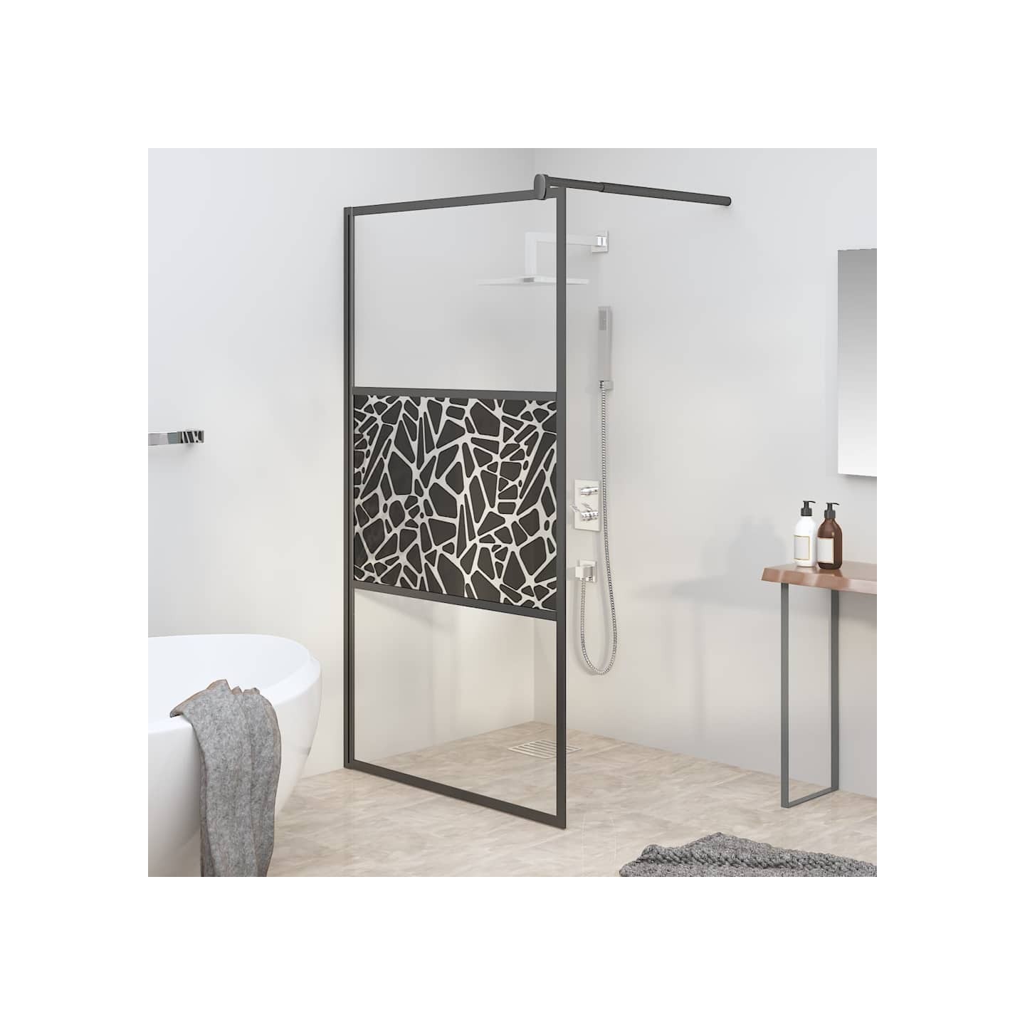 Paroi de douche 115x195 cm Verre ESG avec design de pierre Noir