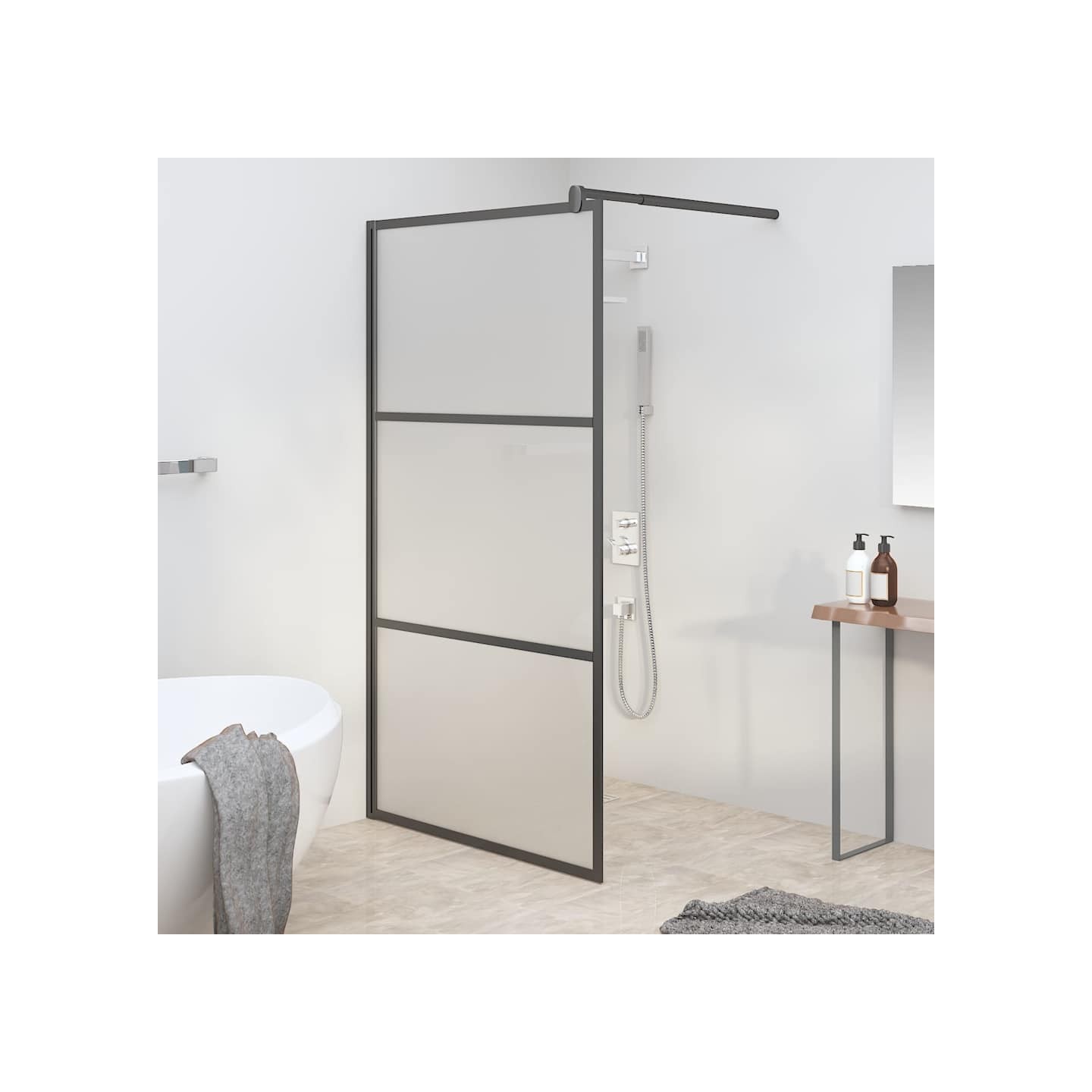Paroi de douche 100x195 cm Verre ESG dépoli Noir