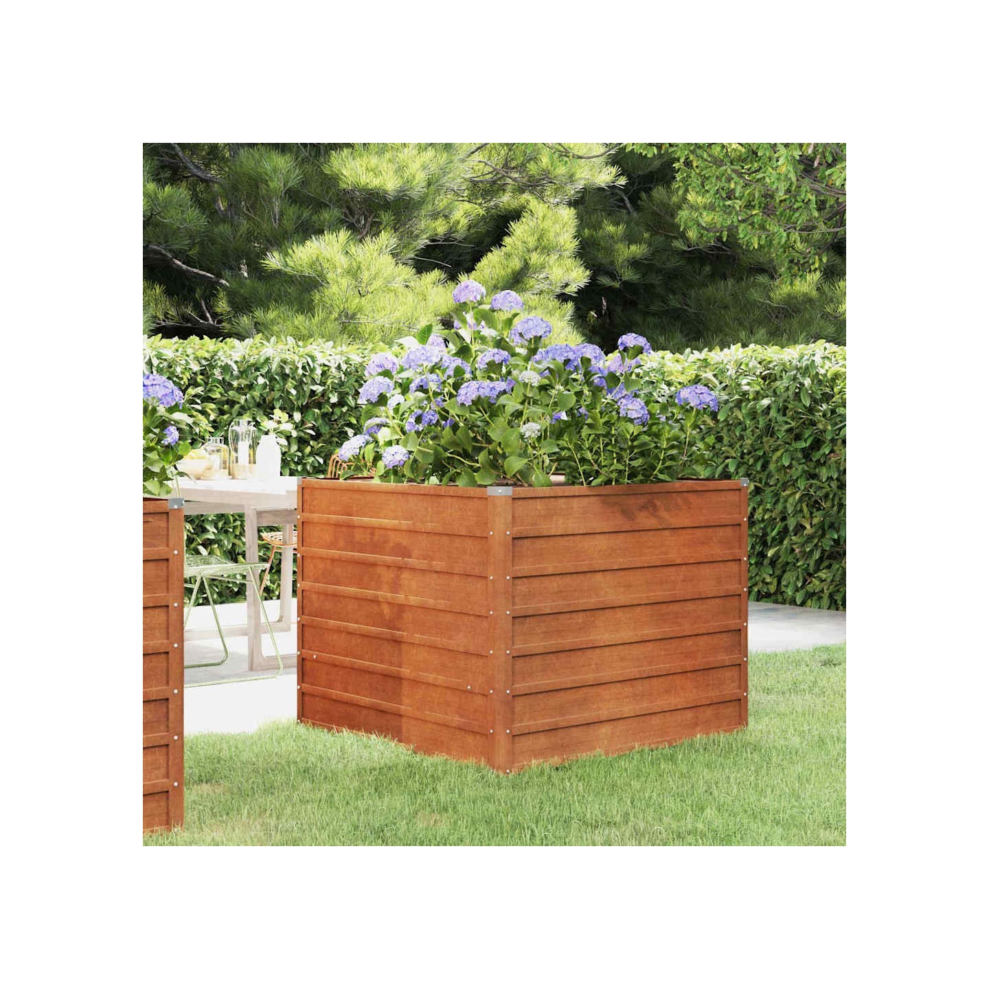 Lit surélevé de jardin rouillé 100x100x77 cm acier corten