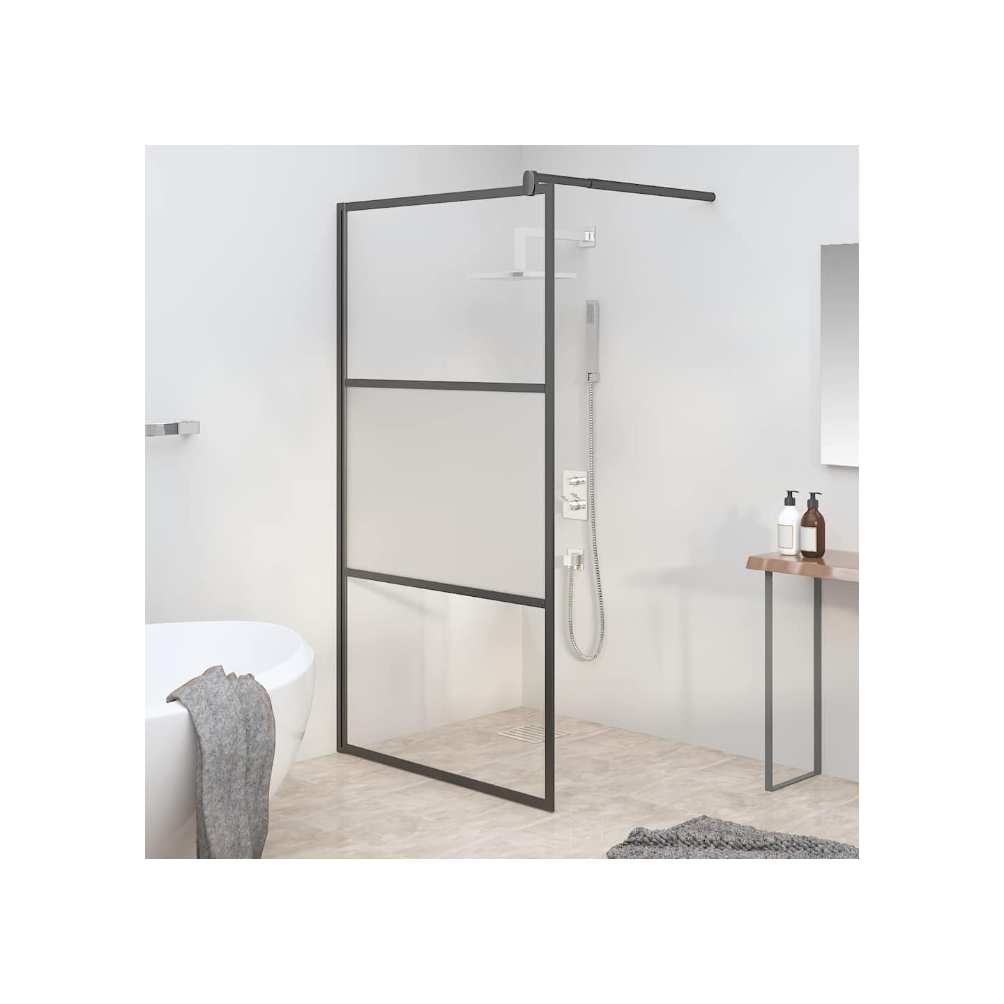 Paroi de douche 100x195 cm Verre ESG demi-dépoli Noir