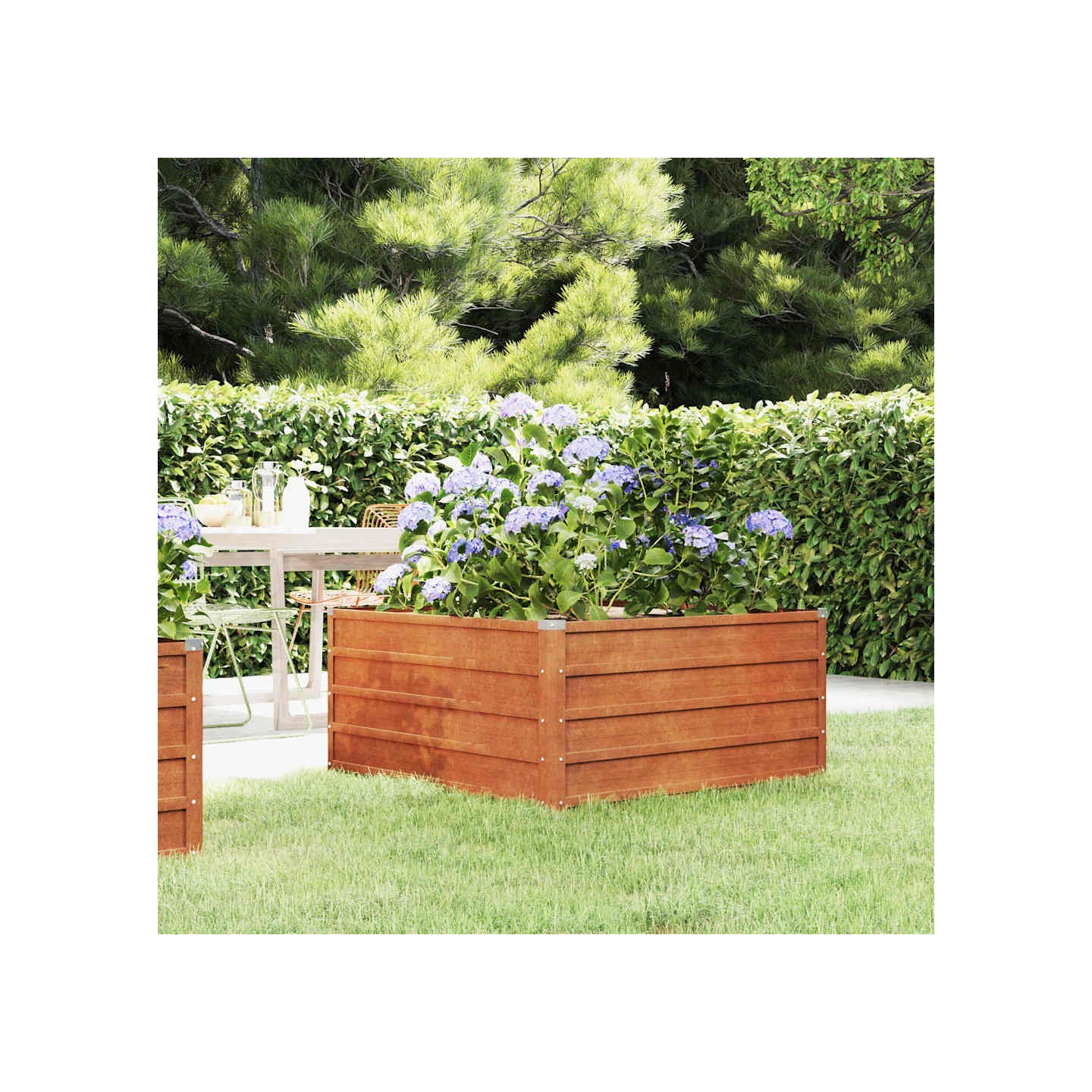Lit surélevé de jardin rouillé 100x100x45 cm acier corten