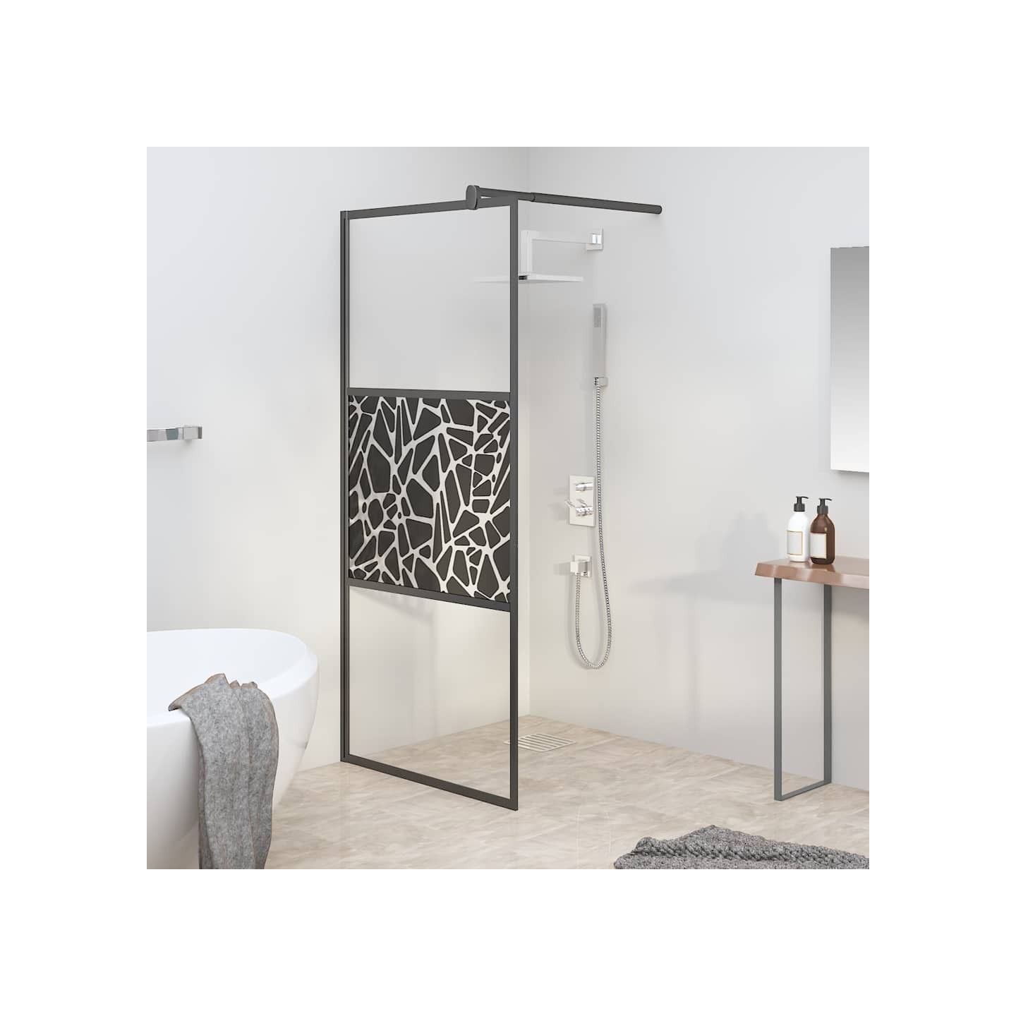 Paroi de douche 90x195 cm Verre ESG avec design de pierre Noir