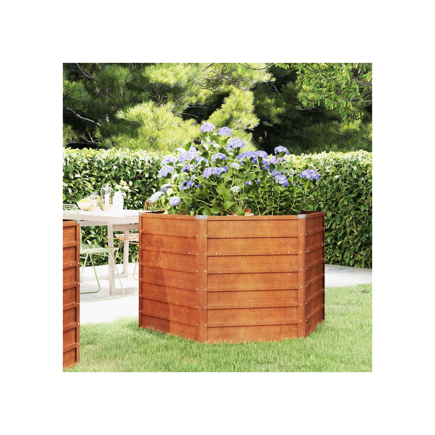 Lit surélevé de jardin rouillé 129x129x77 cm acier corten