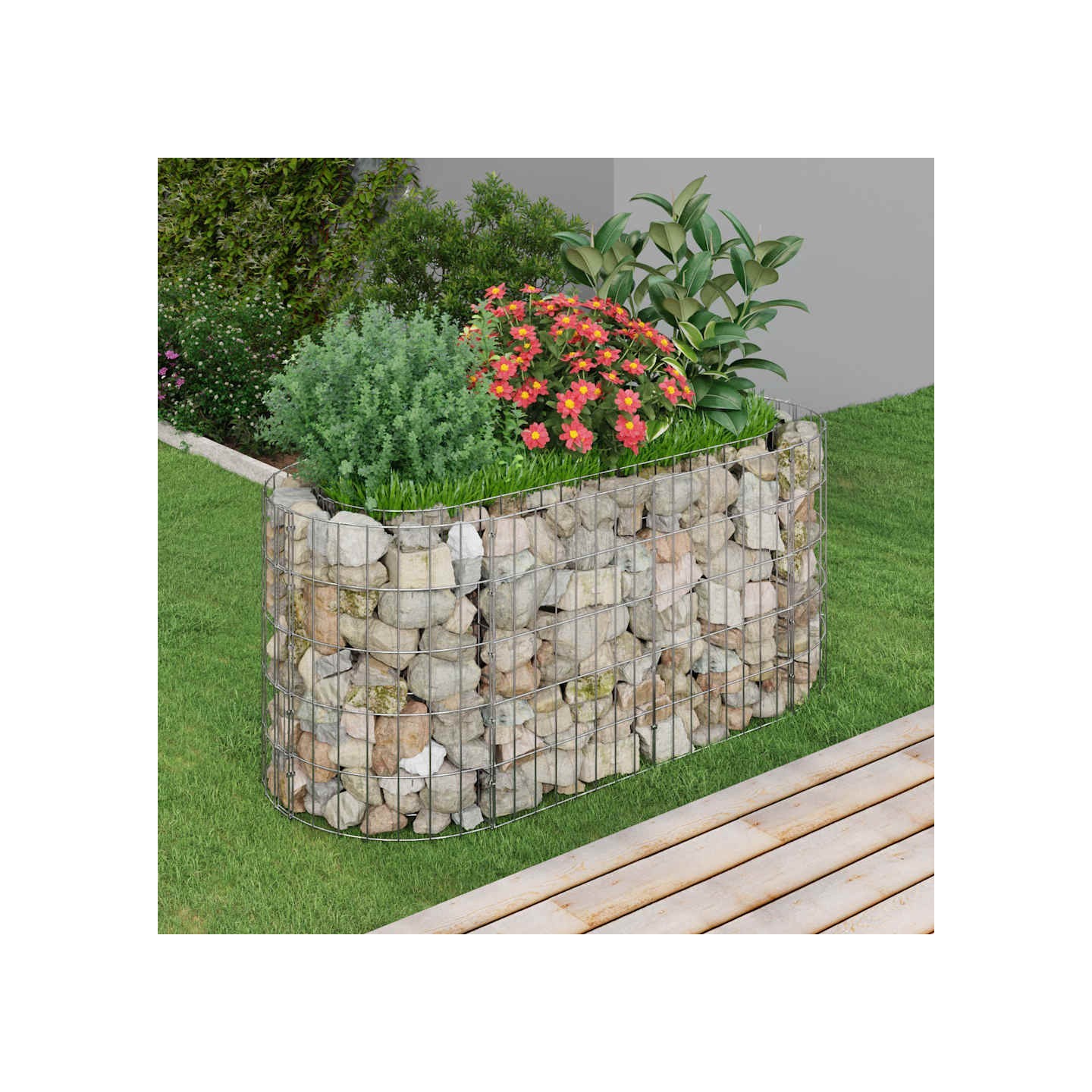 Lit surélevé à gabion Fer galvanisé 120x50x50 cm