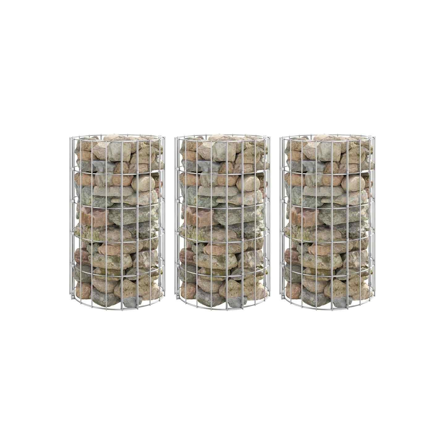 Lit surélevé à gabion circulaire 3 pcs Acier galvanisé Ø30x50cm