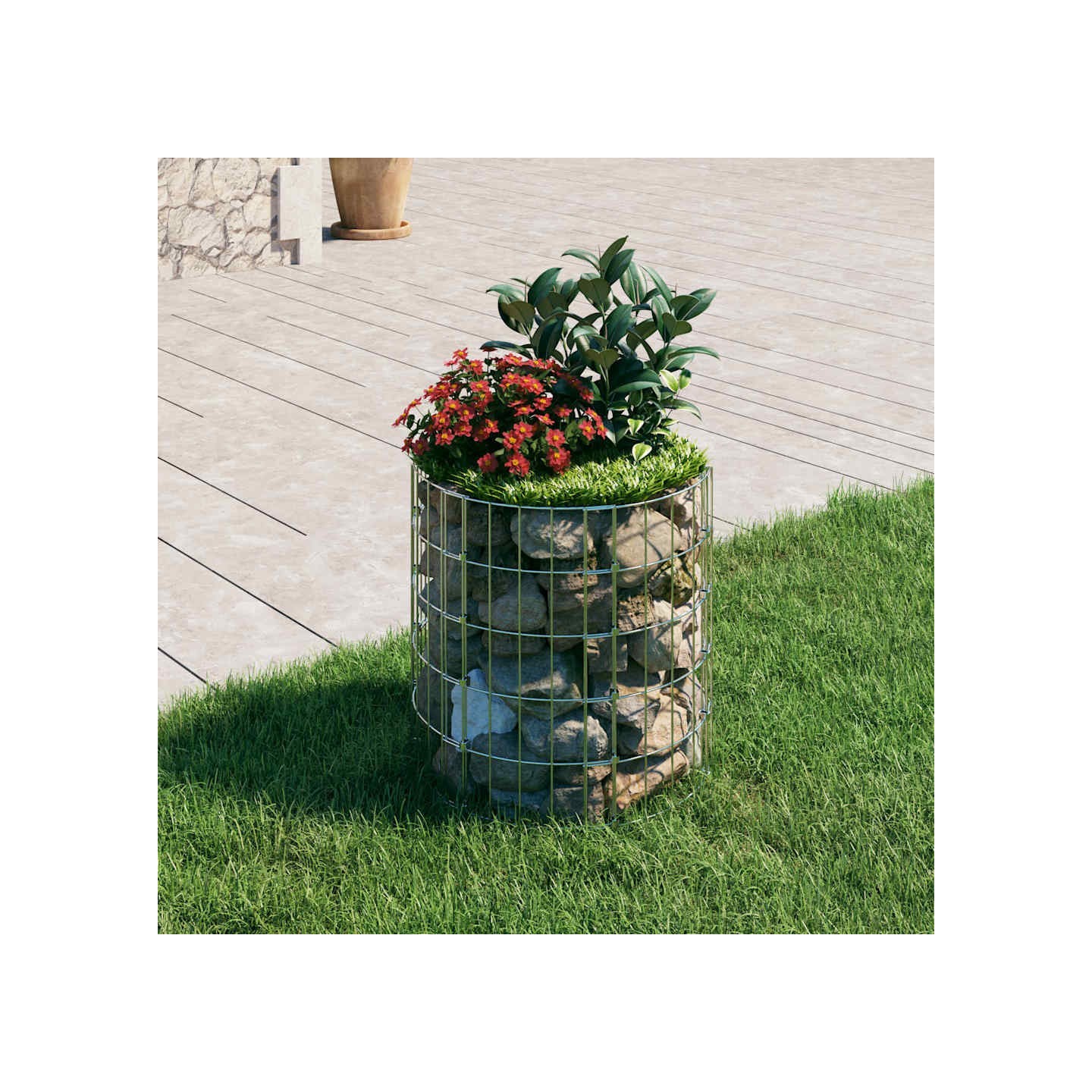 Poteau à gabion circulaire Acier galvanisé Ø50x50 cm