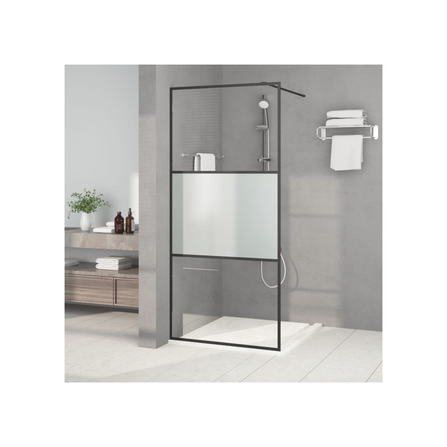Paroi de douche Noir 90x195 cm Verre ESG demi-dépoli