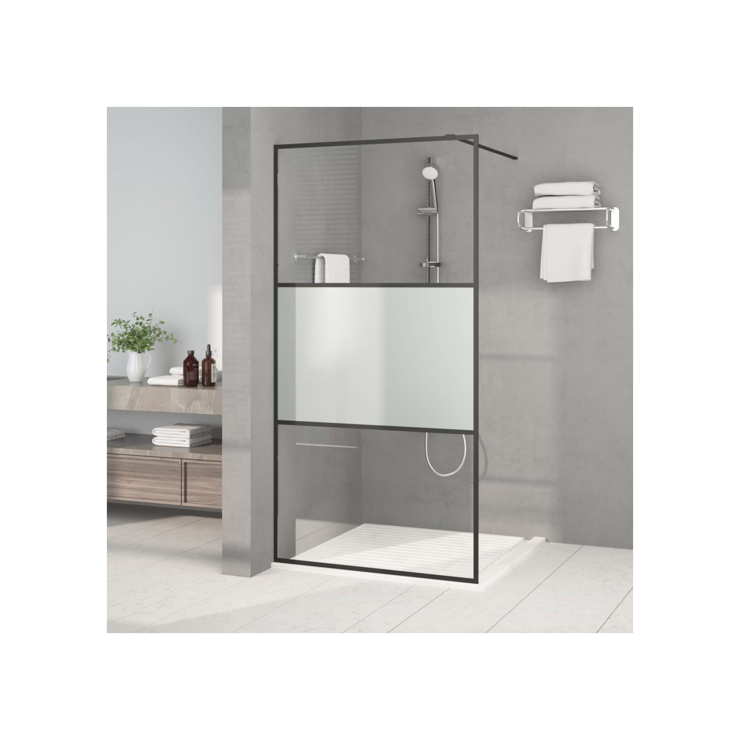 Paroi de douche Noir 100x195 cm Verre ESG demi-dépoli