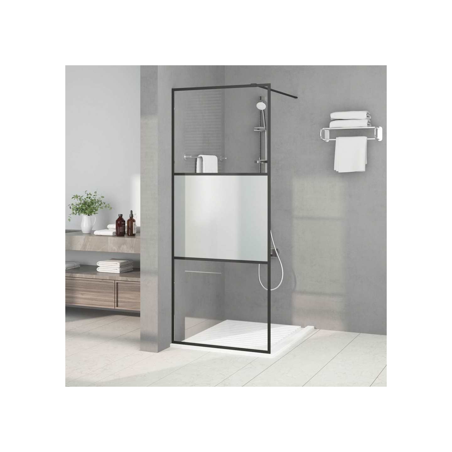 Paroi de douche Noir 80x195 cm Verre ESG demi-dépoli