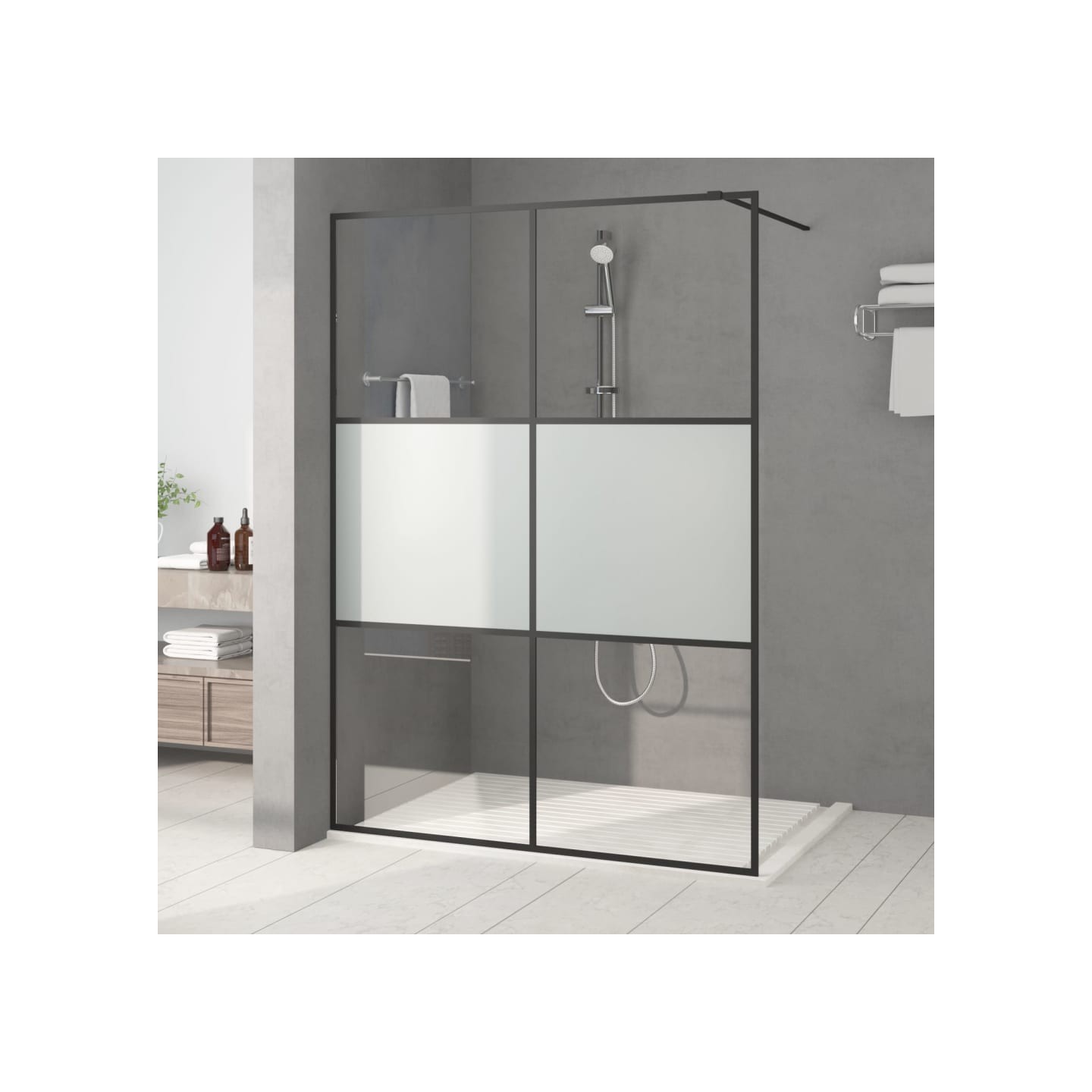 Paroi de douche Noir 140x195 cm Verre ESG demi-dépoli