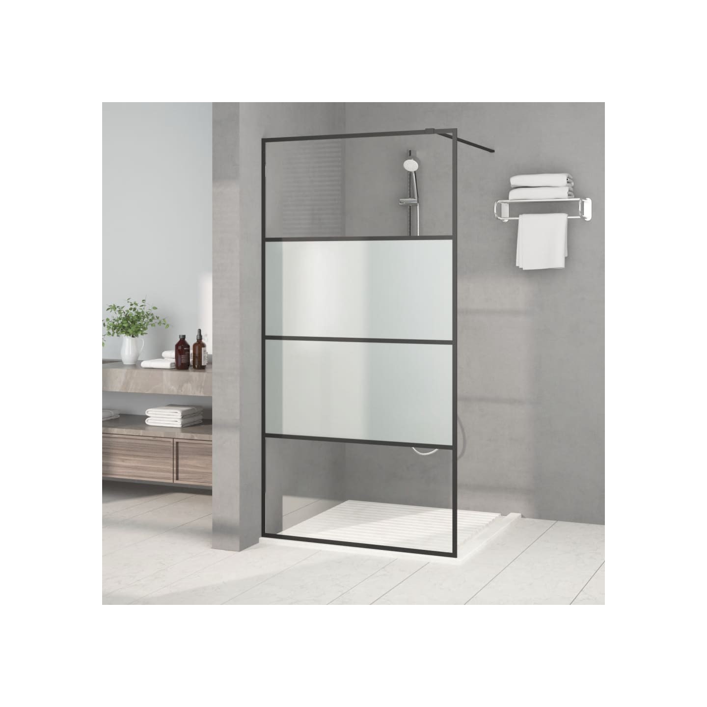 Paroi de douche Noir 100x195 cm Verre ESG demi-dépoli