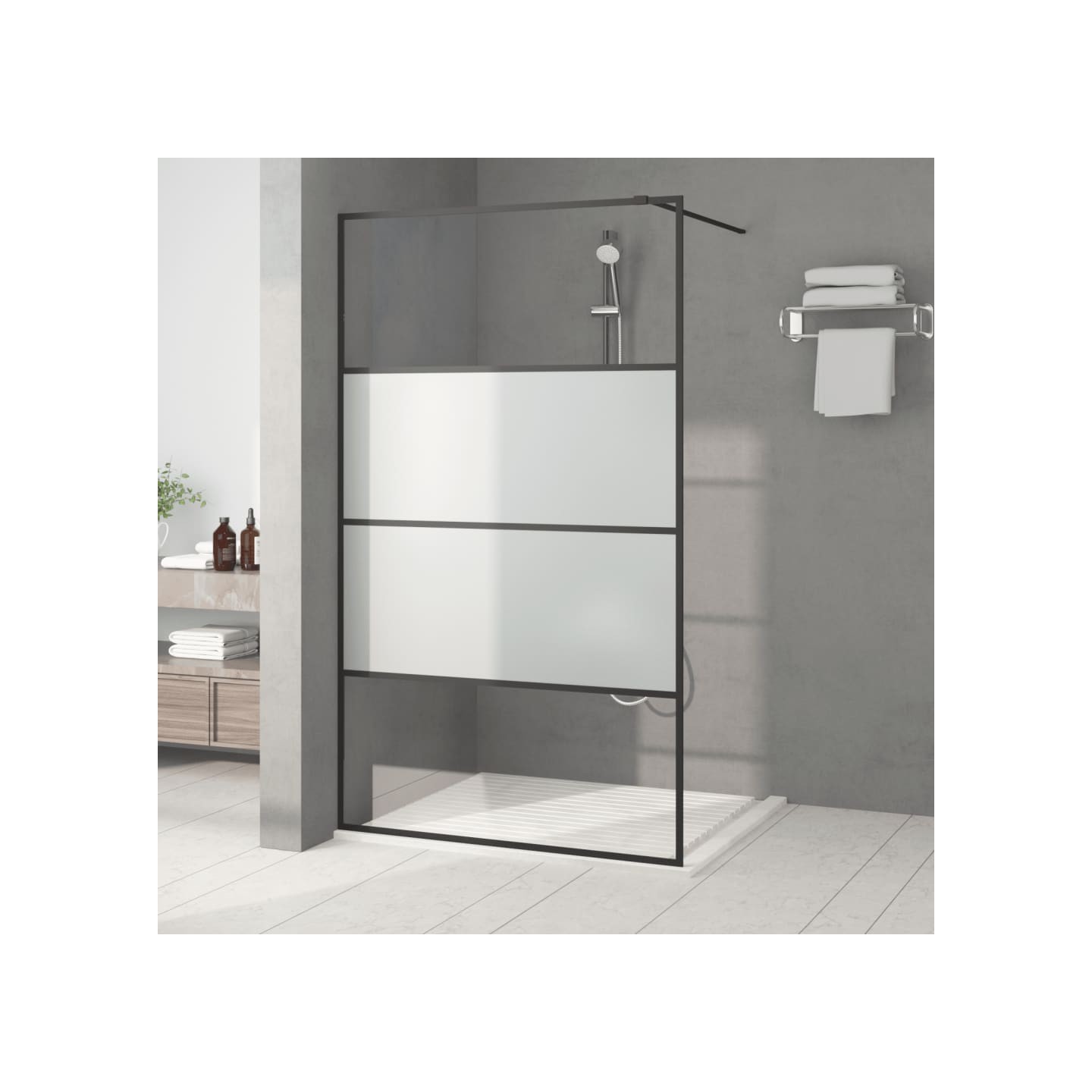 Paroi de douche Noir 115x195 cm Verre ESG demi-dépoli