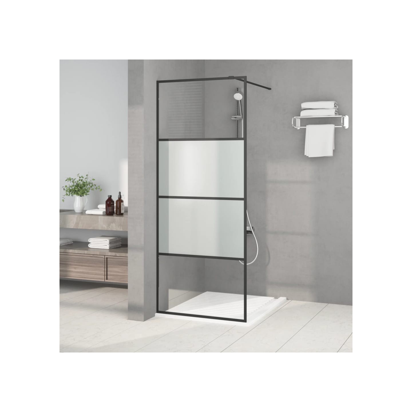 Paroi de douche Noir 80x195 cm Verre ESG demi-dépoli