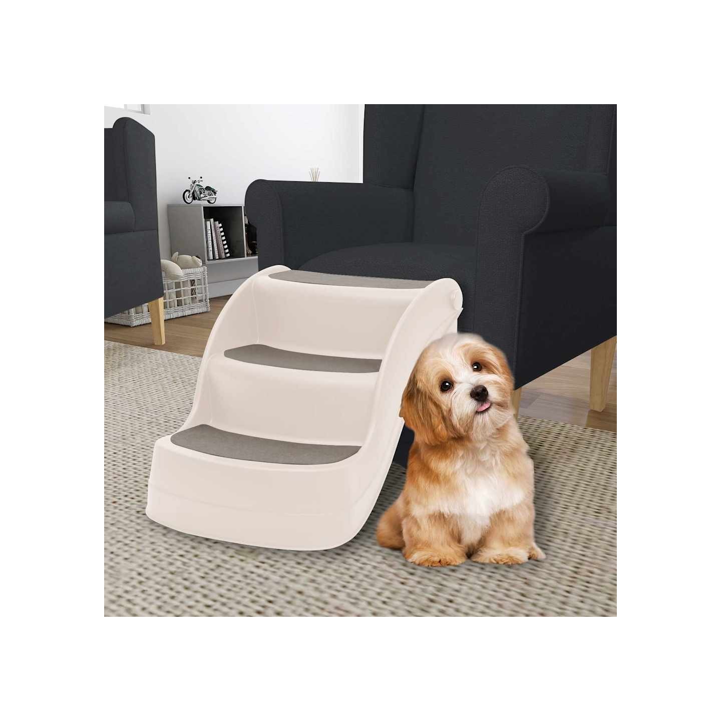 Escalier pliable 3 marches pour chien Crème 50x38x38 cm