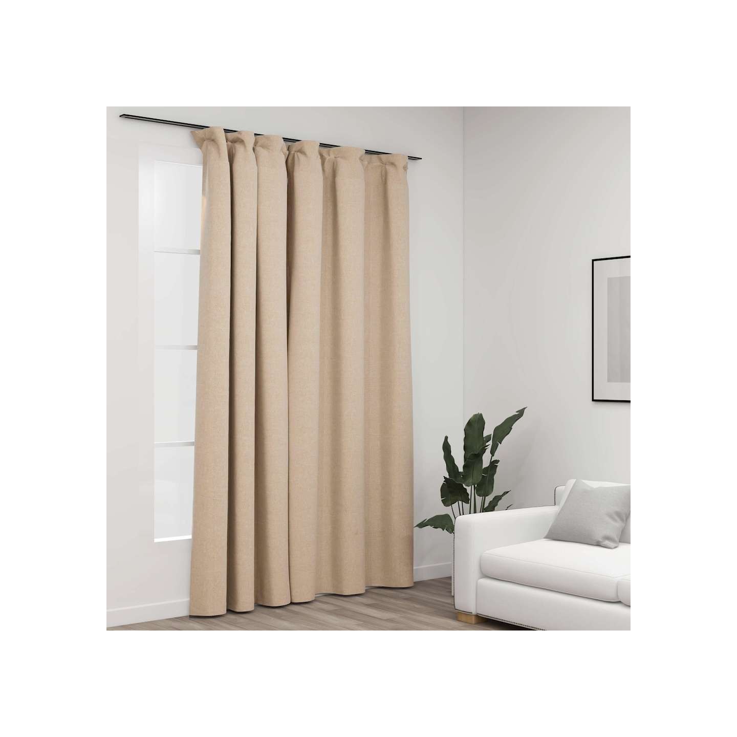 Rideau occultant d'aspect de lin avec crochets beige 290x245 cm
