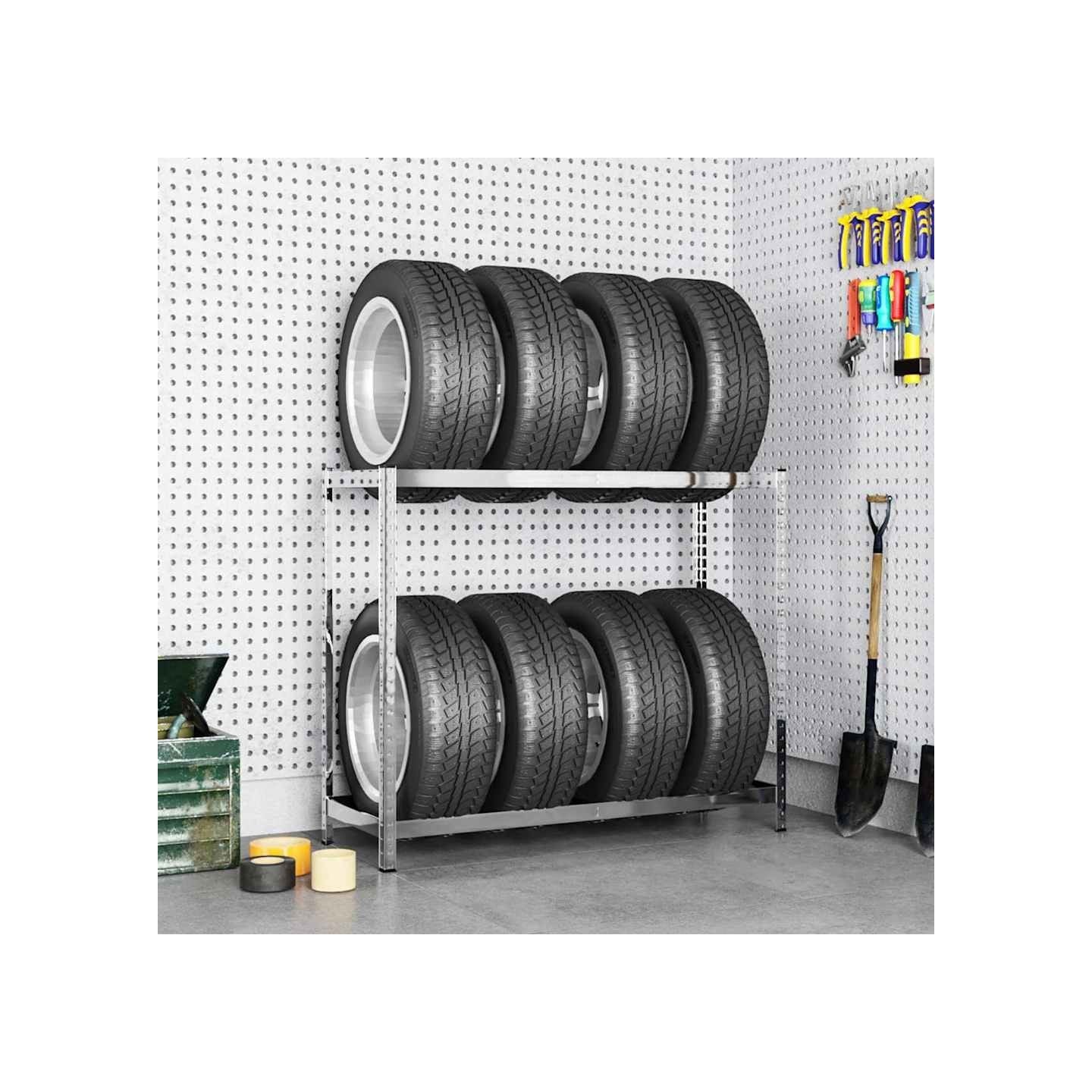 Porte-pneus à 2 niveaux Argenté 110x40x110 cm Acier