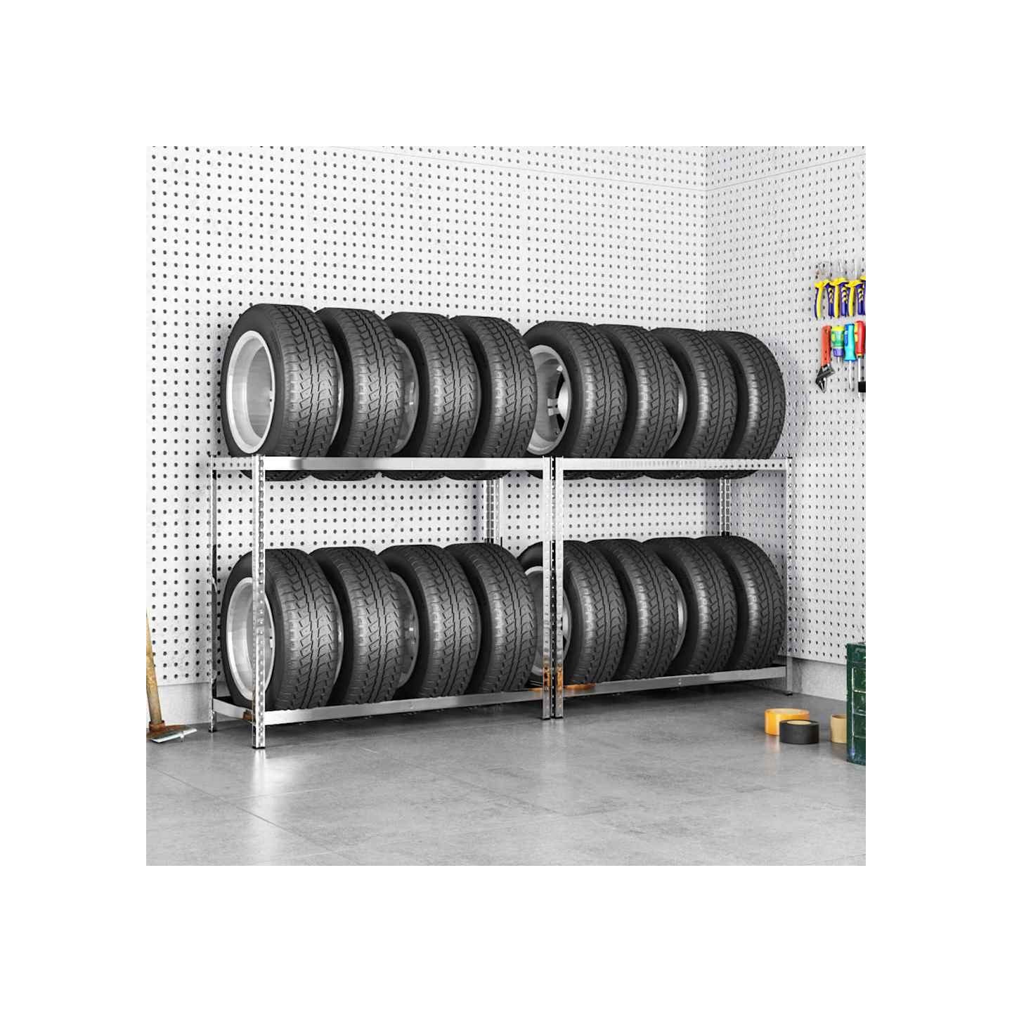 Porte-pneus à 2 niveaux 2 pcs Argenté 110x40x110 cm Acier