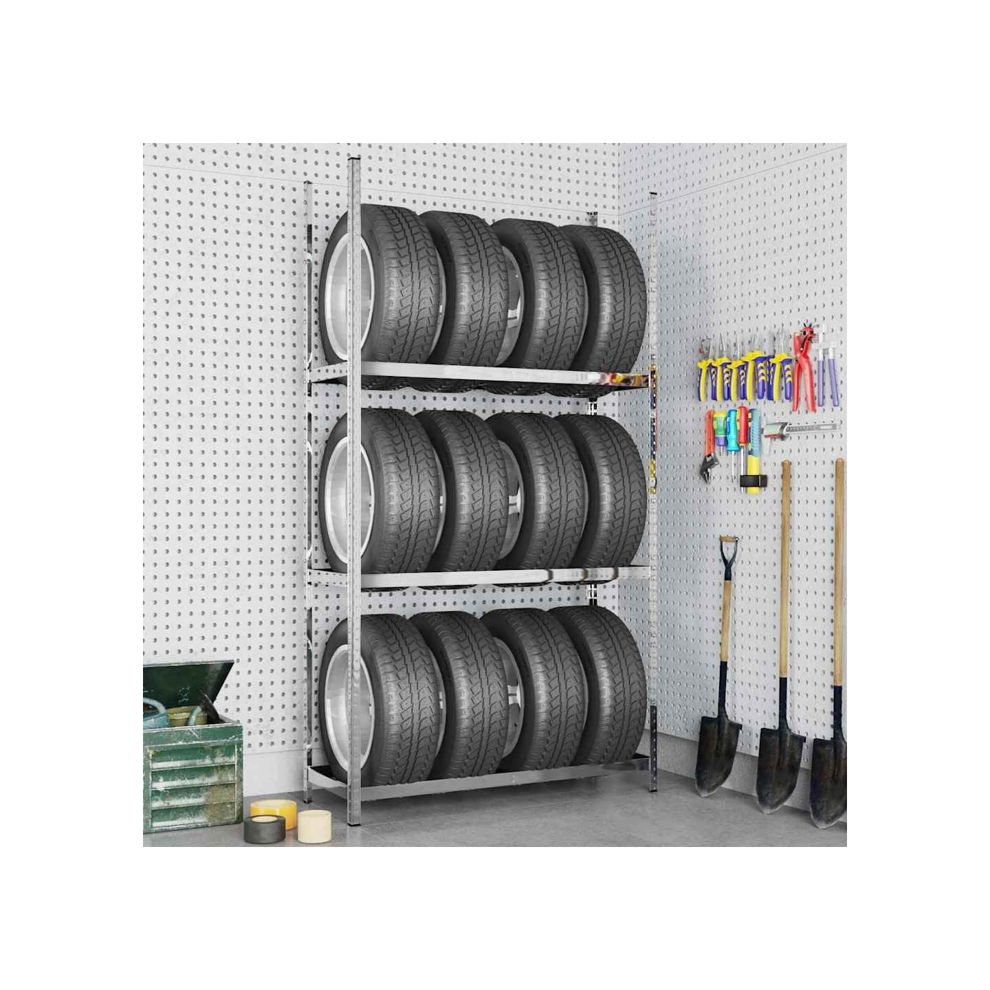 Porte-pneus à 3 niveaux Argenté 110x40x200 cm Acier