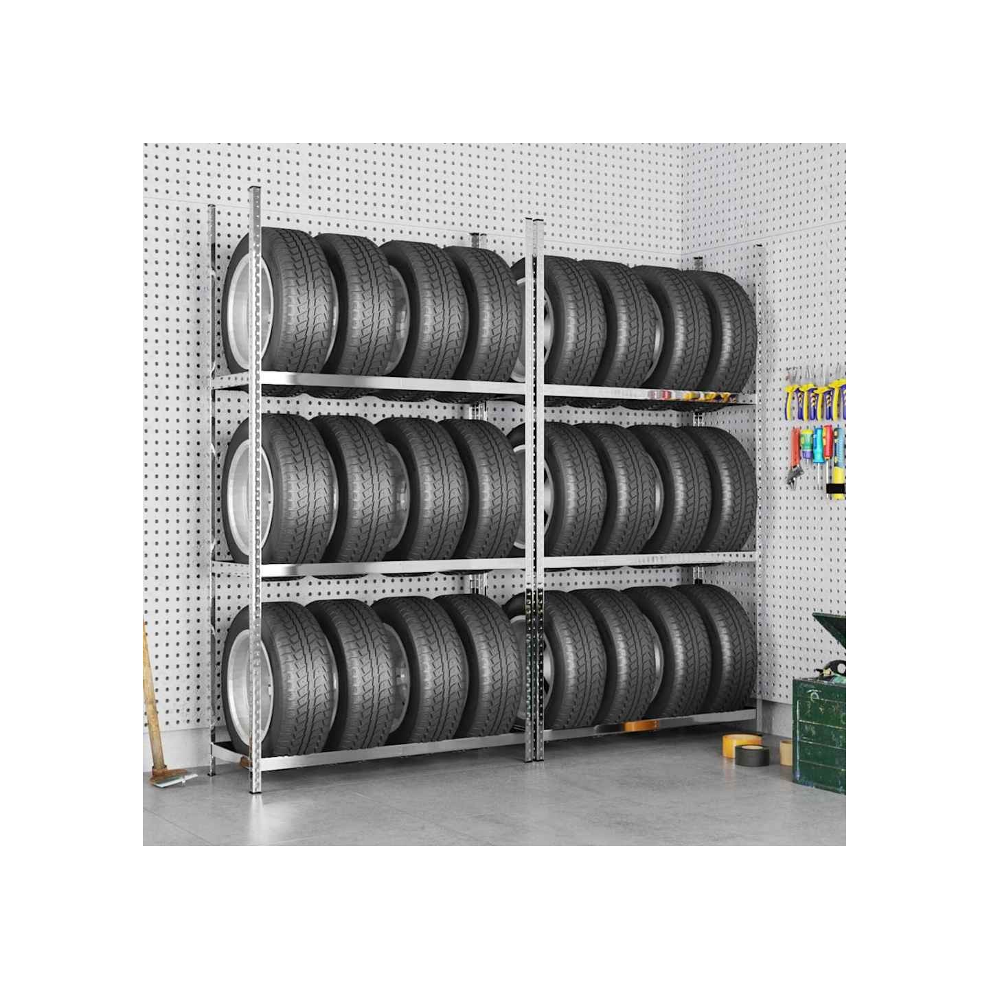 Porte-pneus à 3 niveaux 2 pcs Argenté 110x40x200 cm Acier