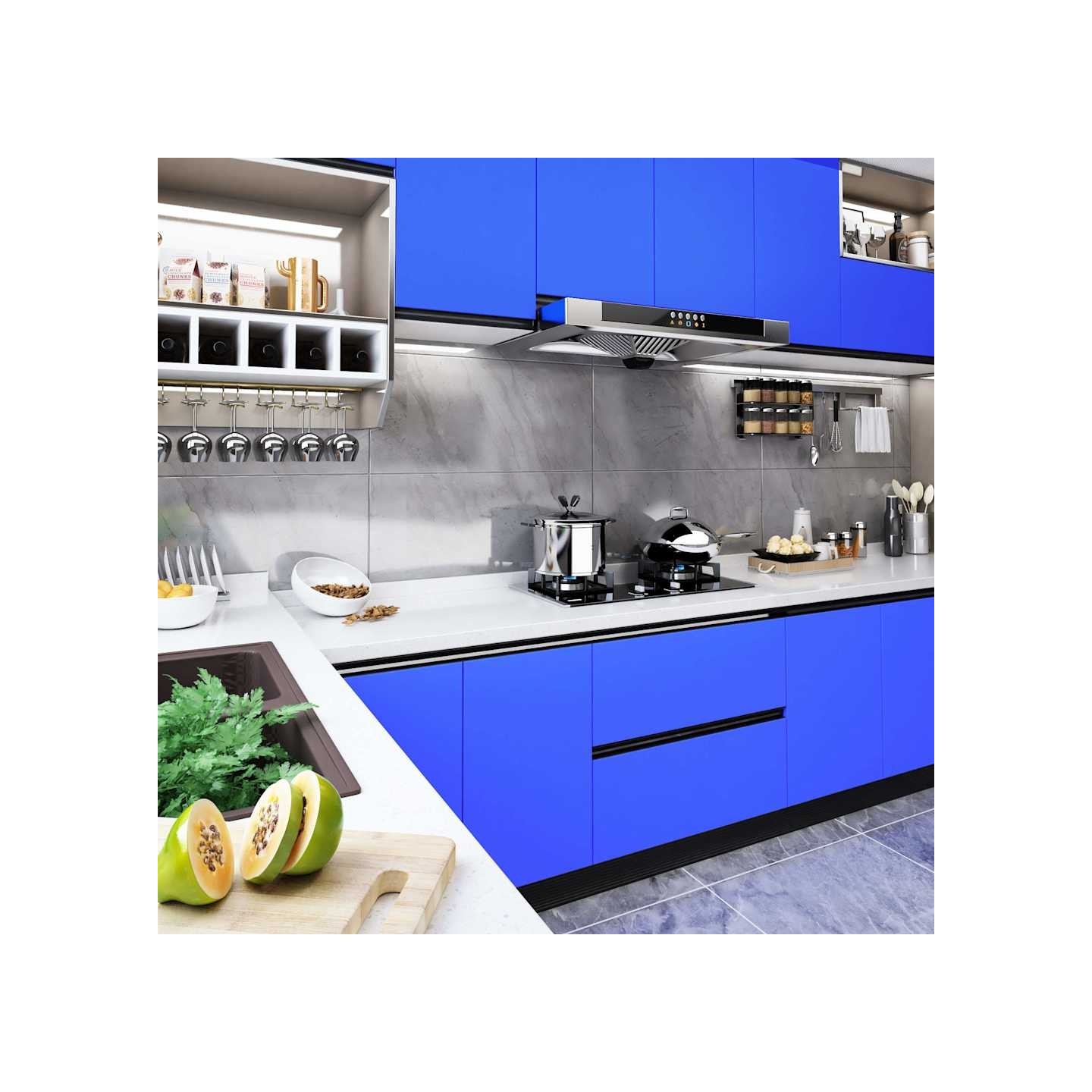 Film autoadhésif pour meubles Bleu brillant 500x90 cm PVC