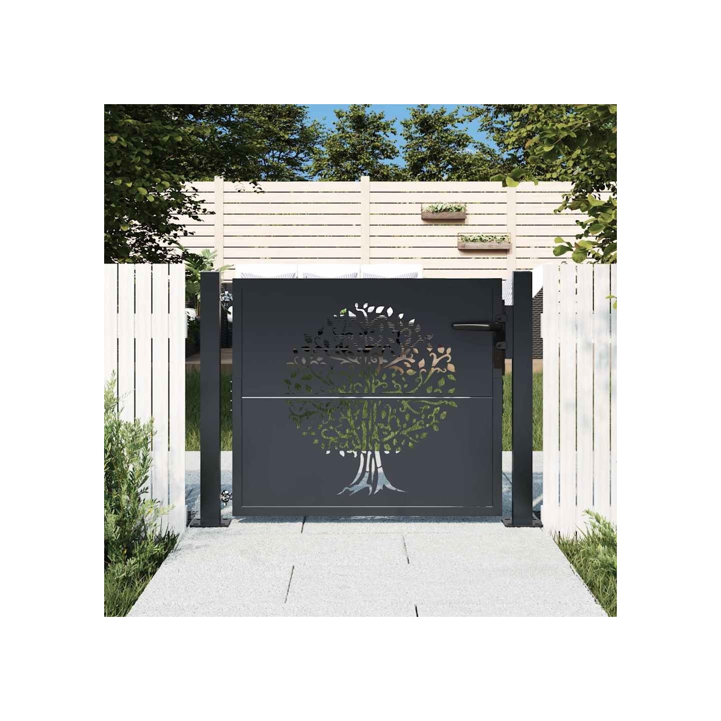 Portail de jardin Anthracite 100x100 cm Acier Design Arbre