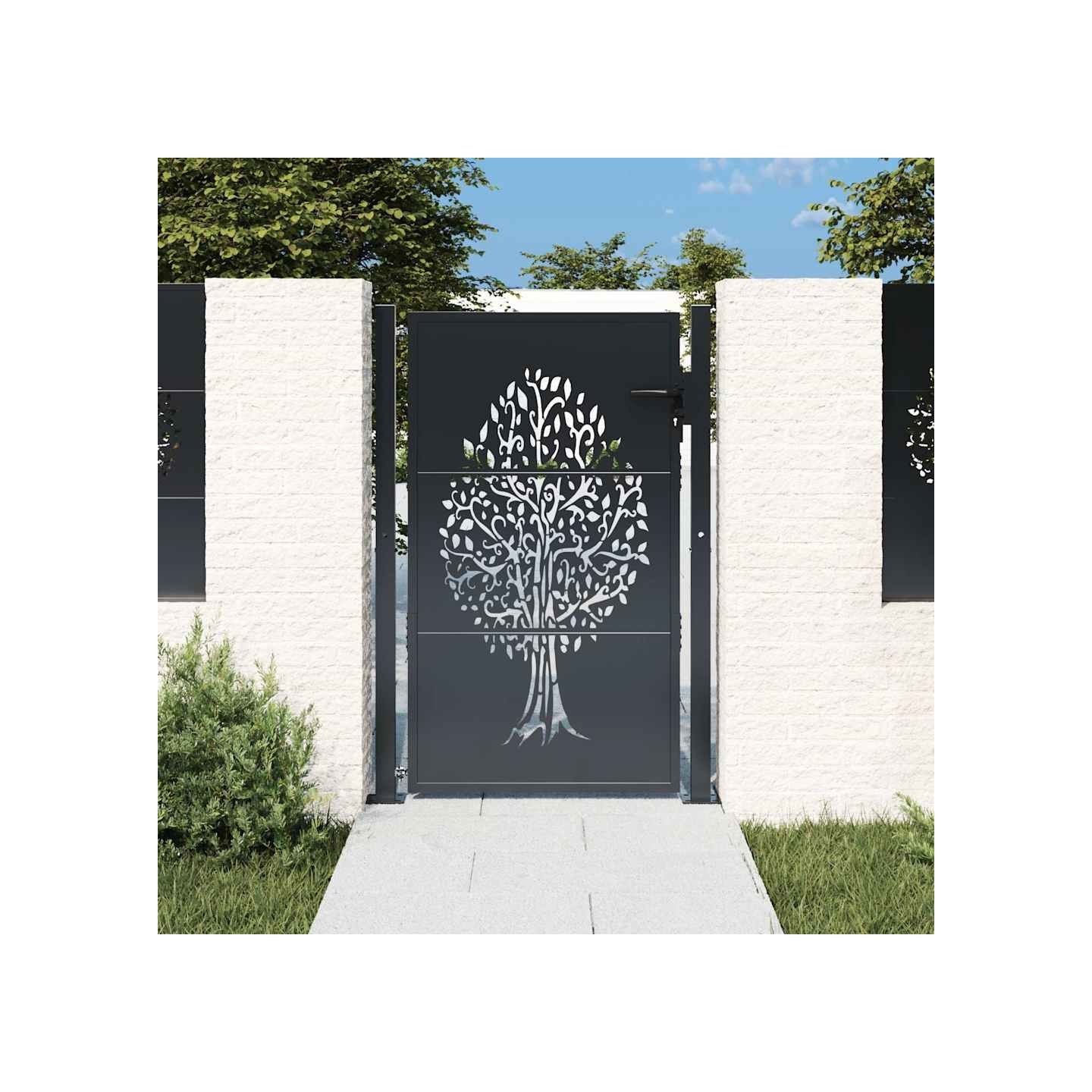 Portail de jardin anthracite 100x125 cm acier conception d'arbre