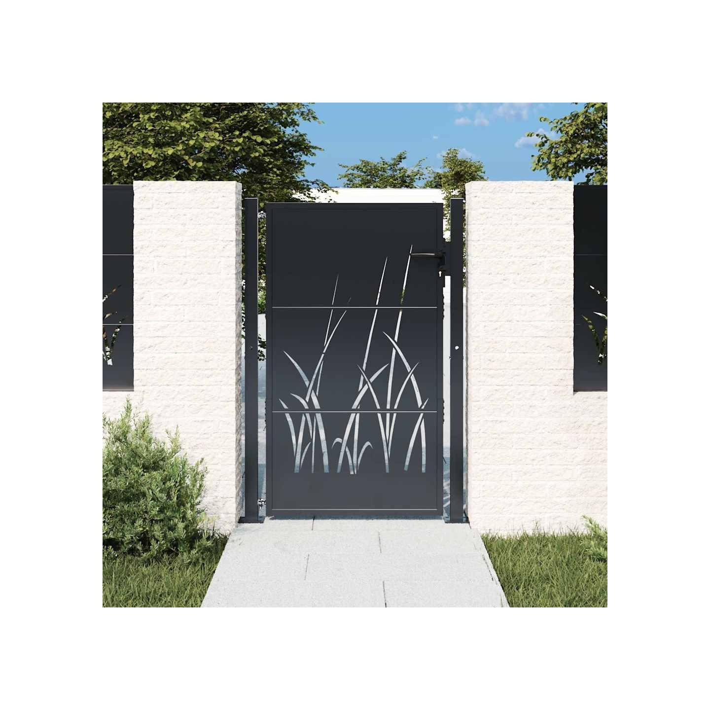 Portail de jardin Anthracite 100x150 cm Acier Design Herbe