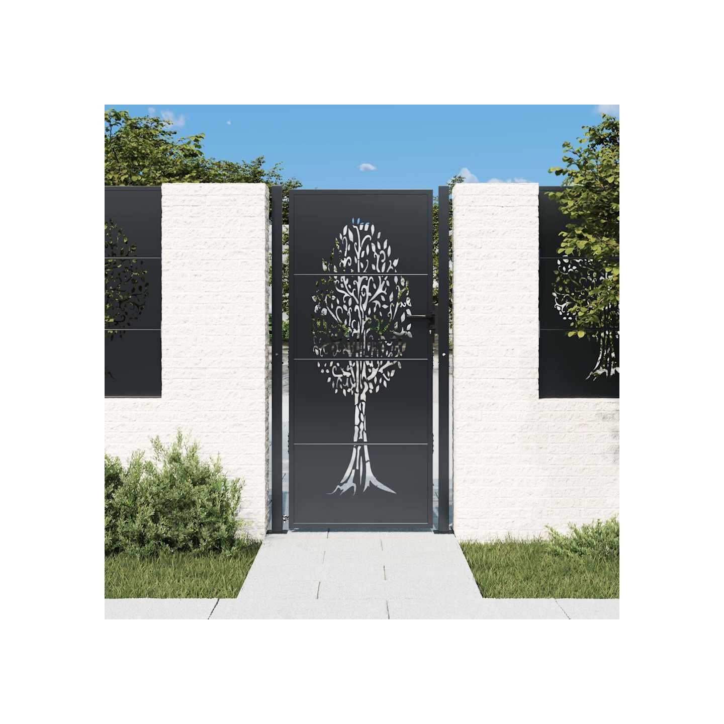 Portail de jardin Anthracite 100x175 cm Acier Design Arbre