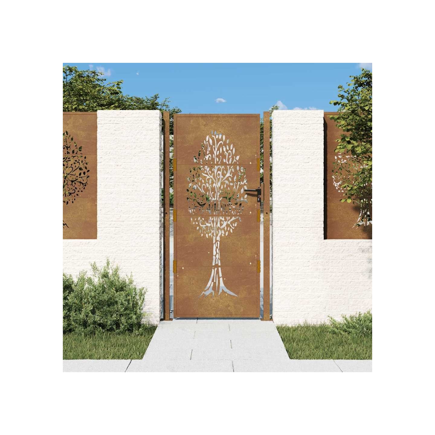 Portail de jardin 100x200 cm en acier Corten motif arbre