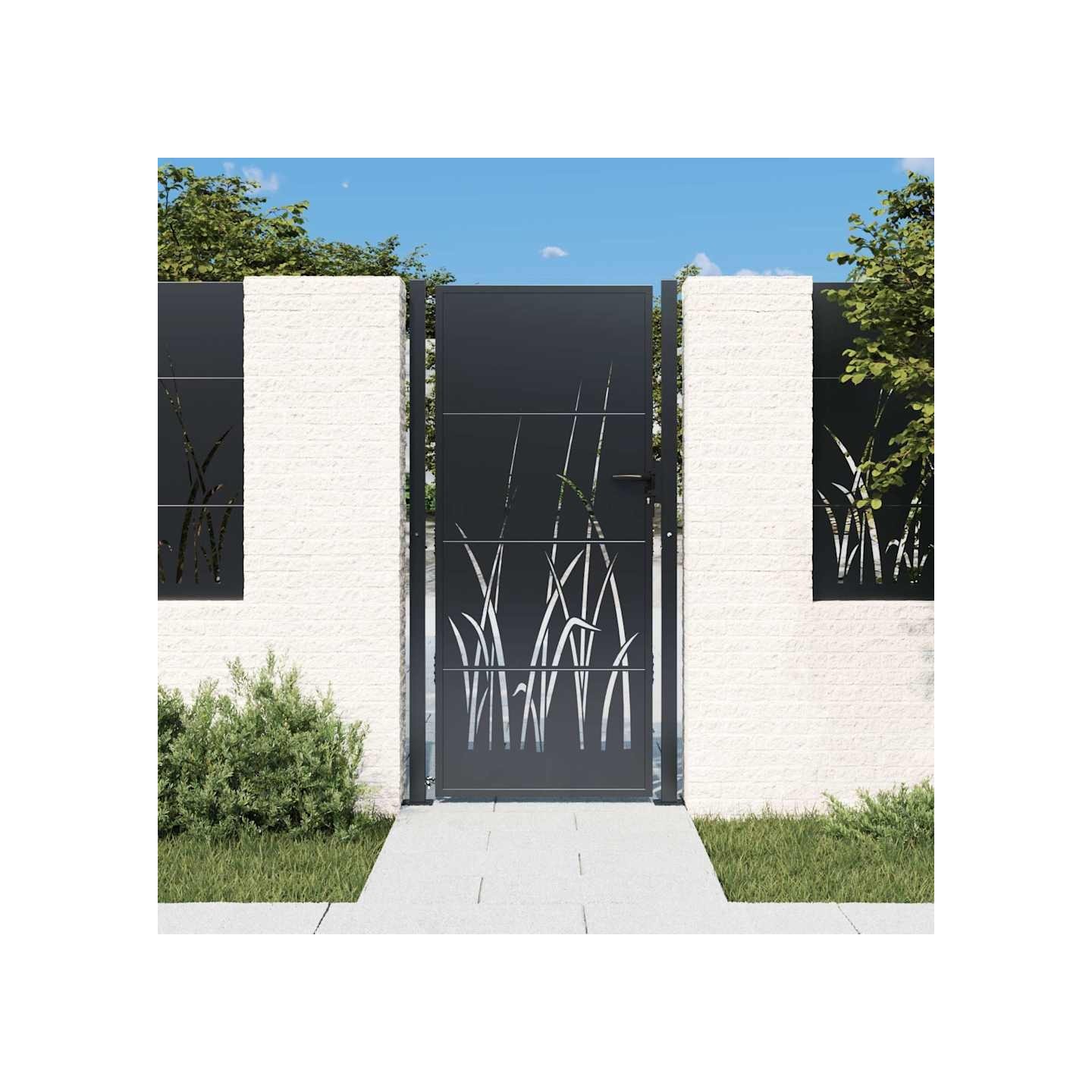 Portail de jardin Anthracite 100x200 cm Acier Design Herbe