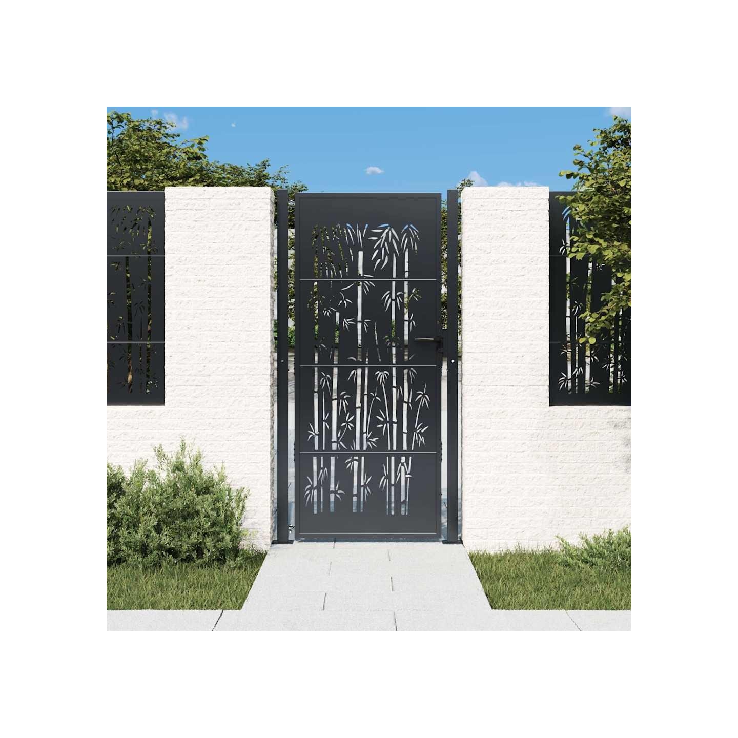 Portail de jardin Anthracite 100x200 cm Acier Design Bambou