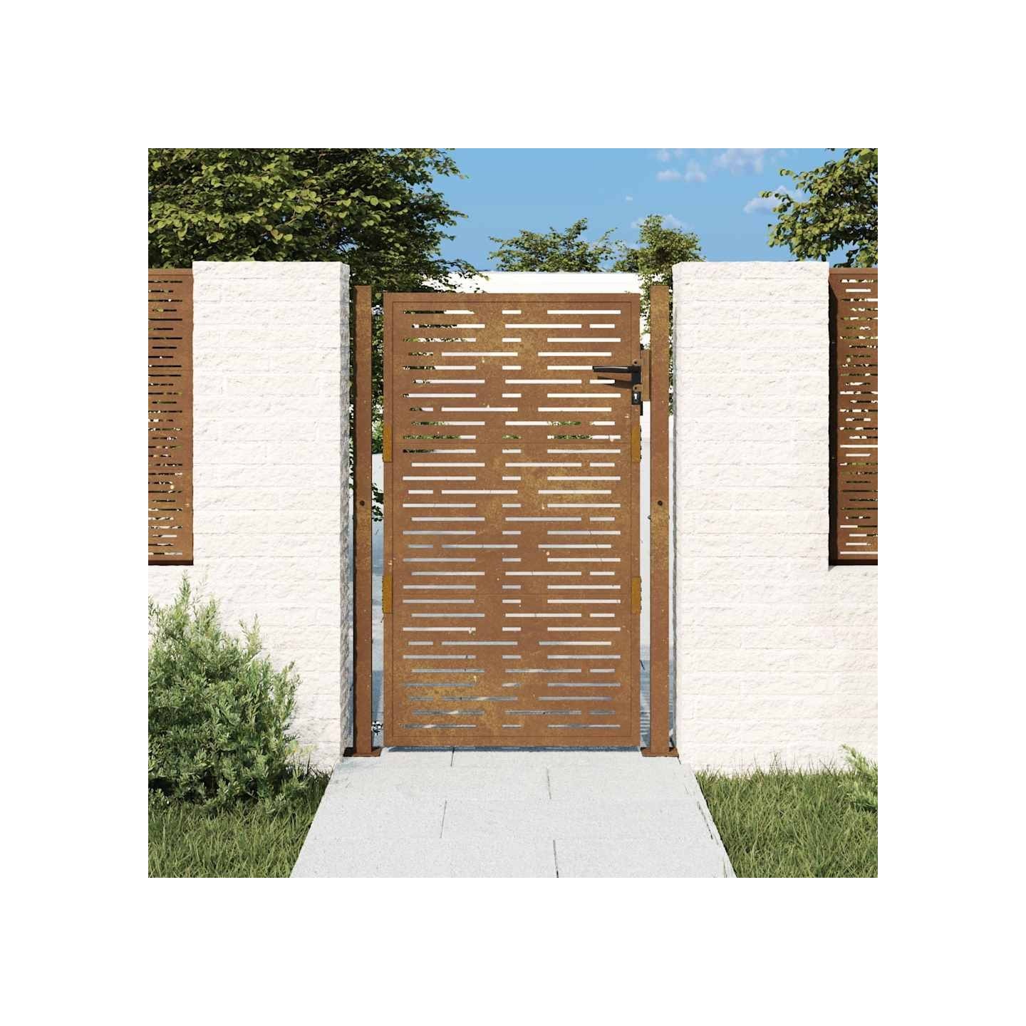 Portail de jardin 100x125 cm en acier Corten, design carré