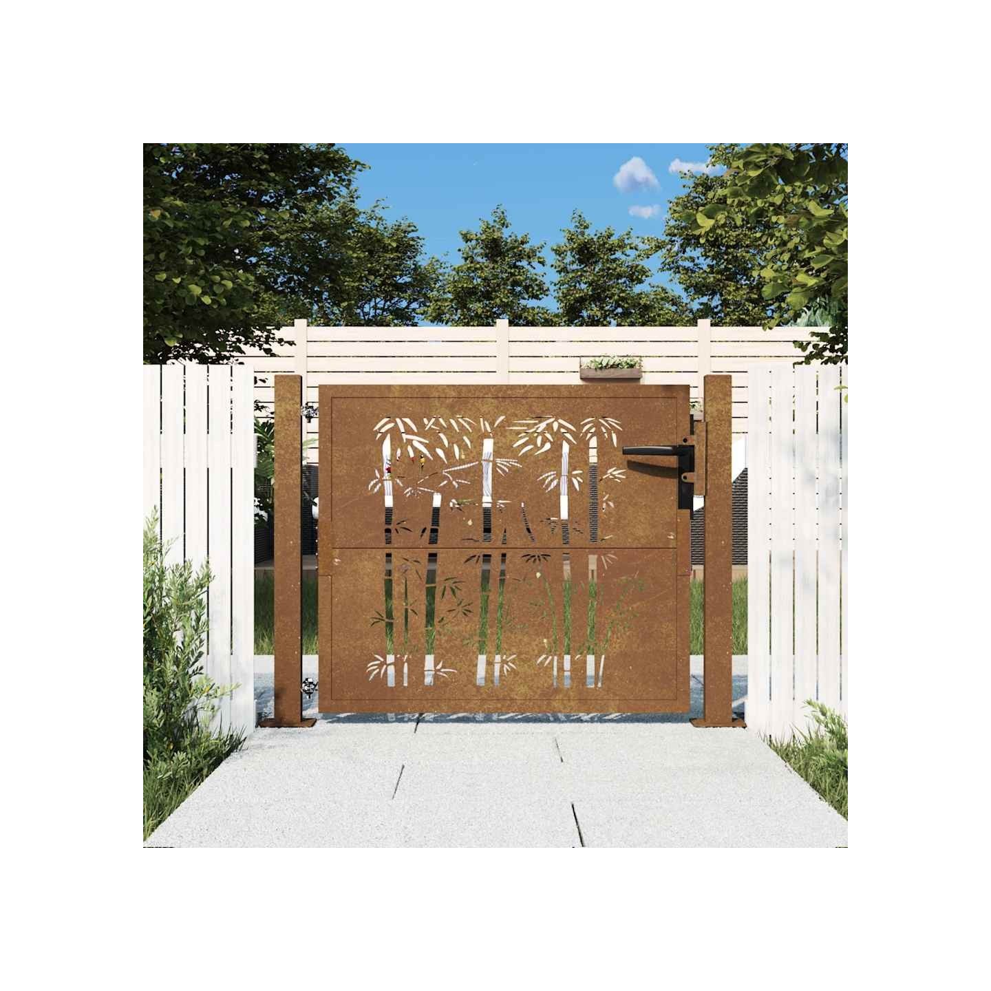 Portail de jardin 100x75 cm en acier Corten et bambou
