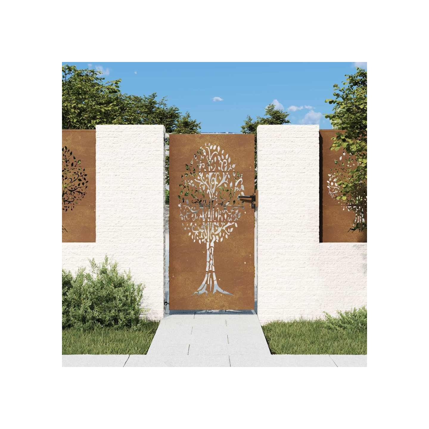 Portail de jardin 85x175 cm acier corten conception de l'arbre