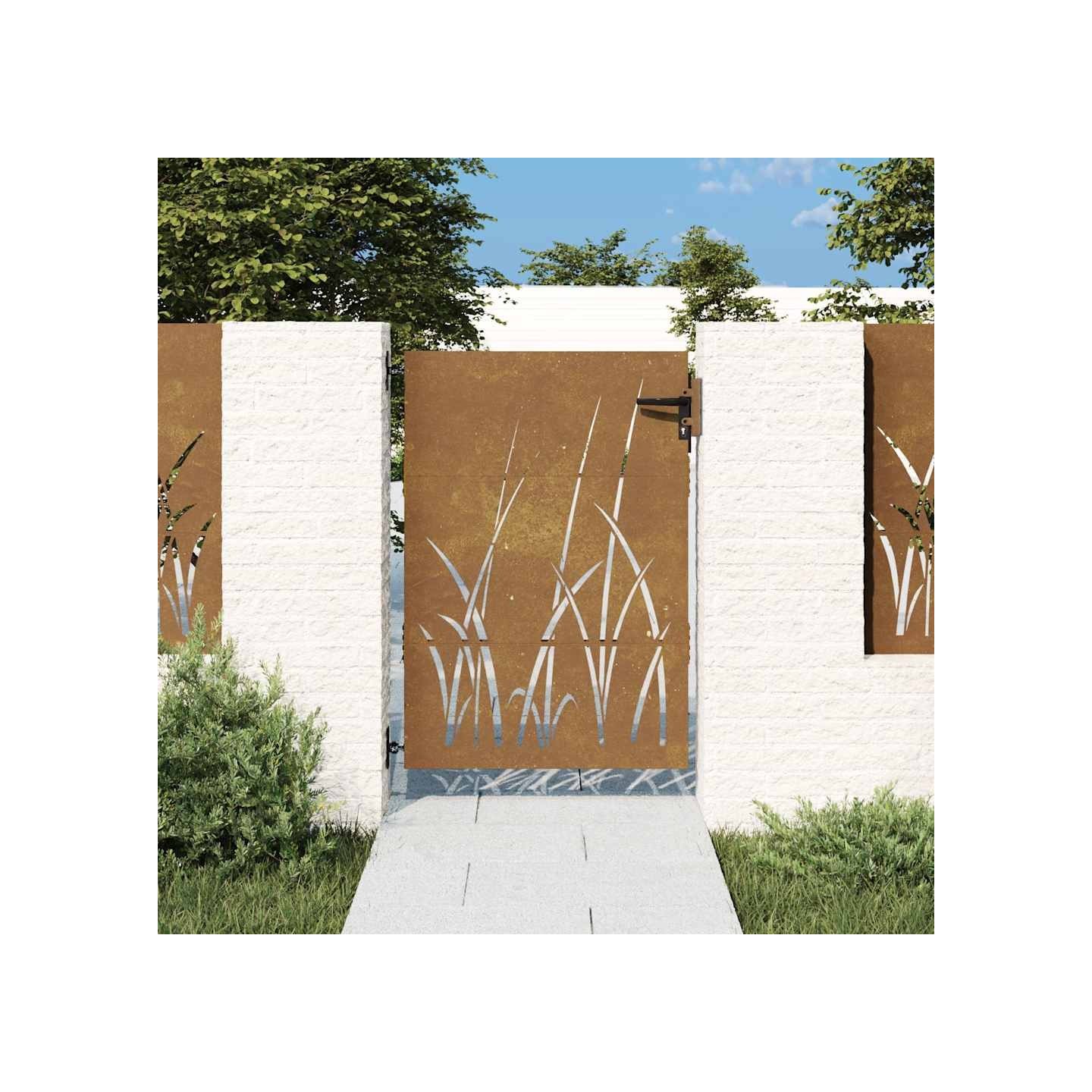 Portail de jardin 85x125 cm acier corten conception d'herbe