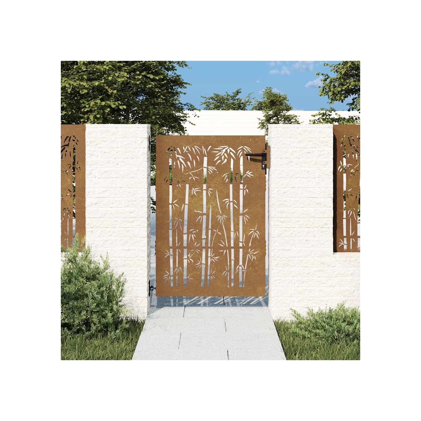 Portail de jardin 85x125 cm acier corten design de bambou