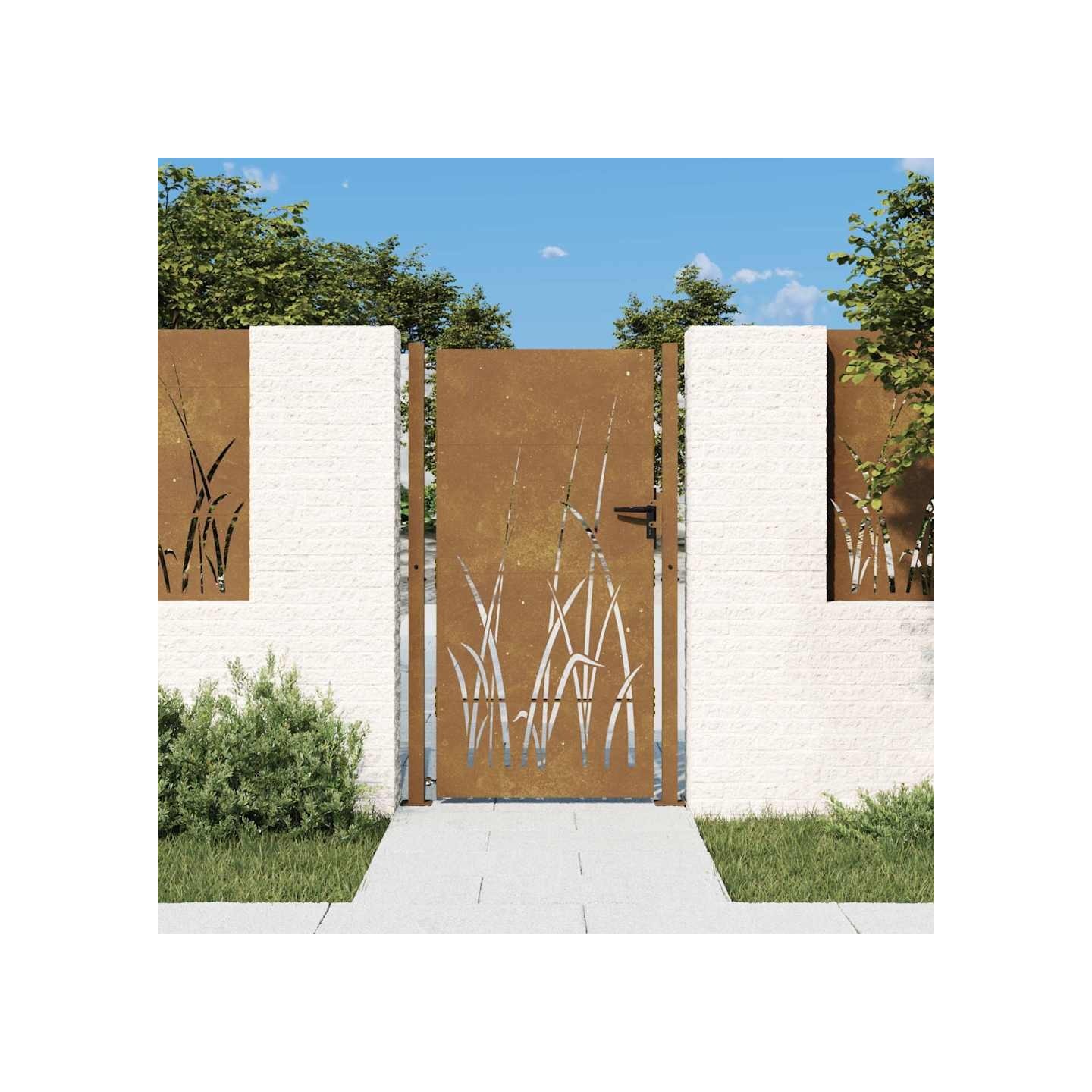 Portail de jardin 100x175 cm acier corten conception d'herbe