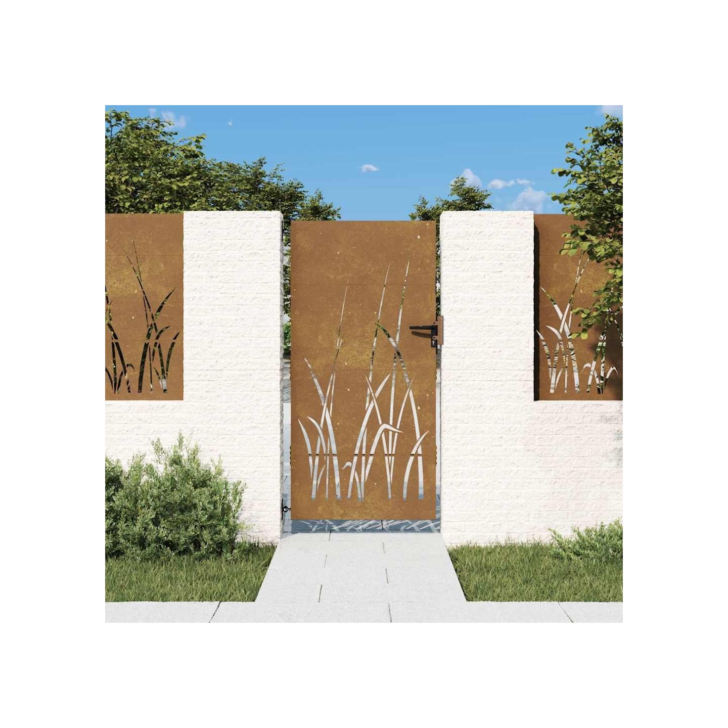 Portail de jardin 85x175 cm acier corten conception d'herbe