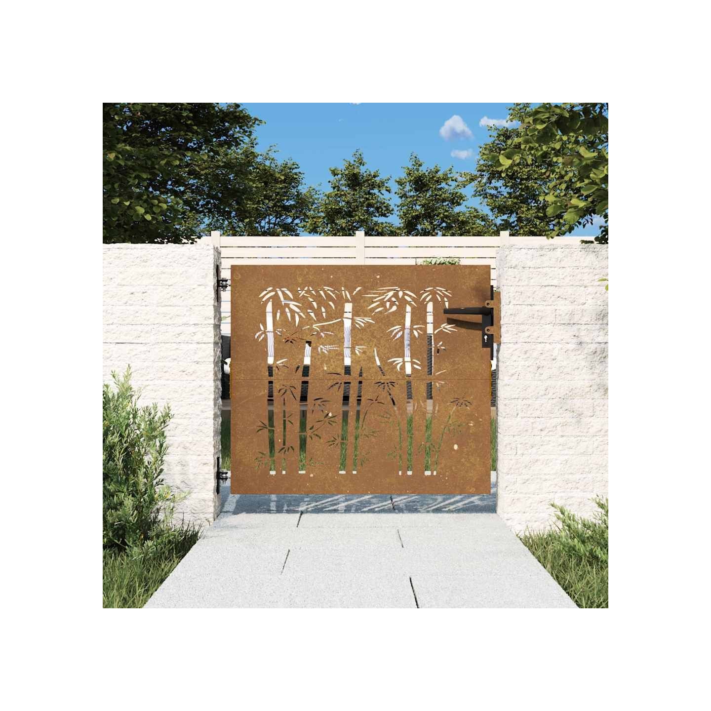 Portail de jardin 85x75 cm acier corten design de bambou