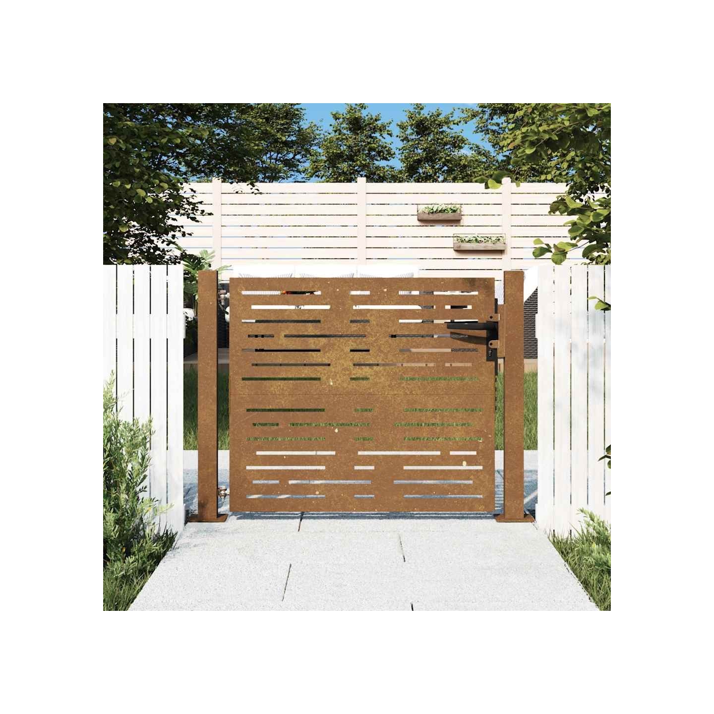 Portail de jardin 100x100 cm en acier Corten, design carré