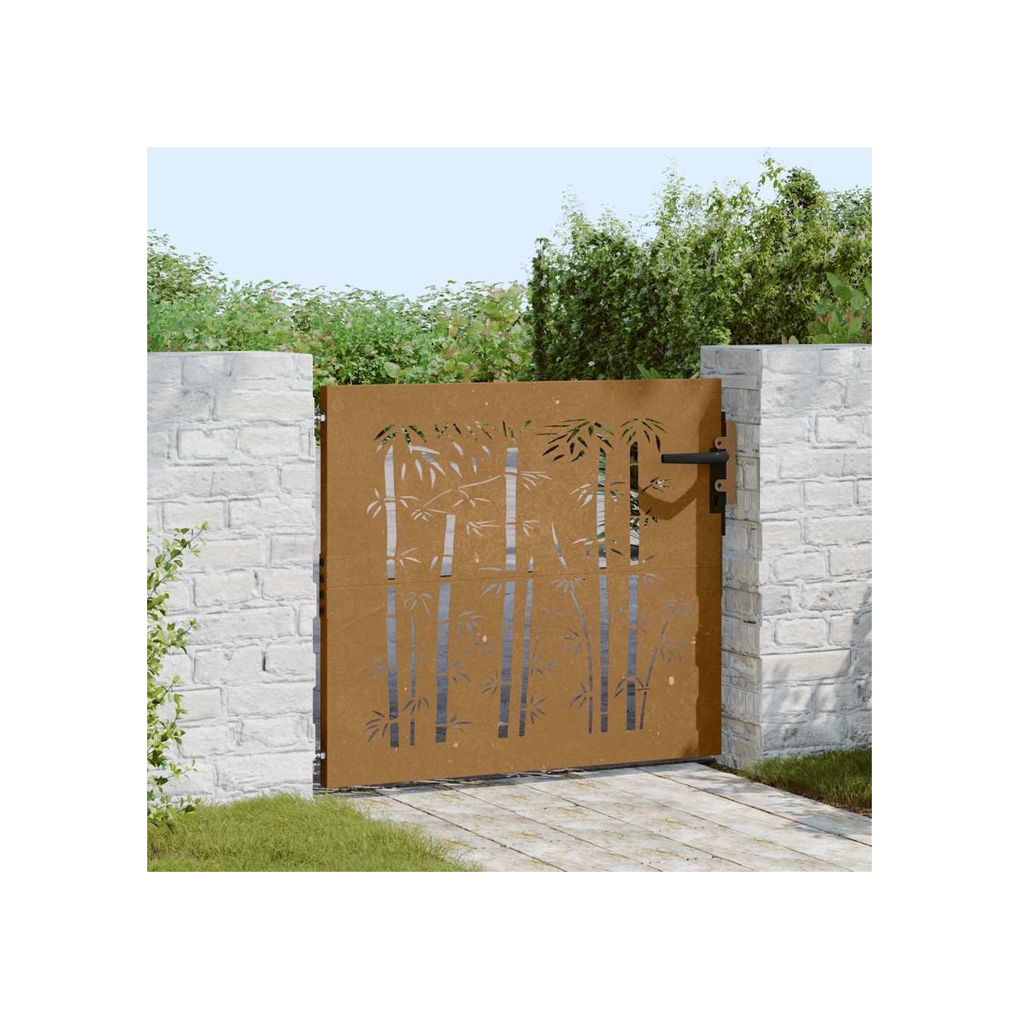 Portail de jardin 85x100 cm acier corten design de bambou