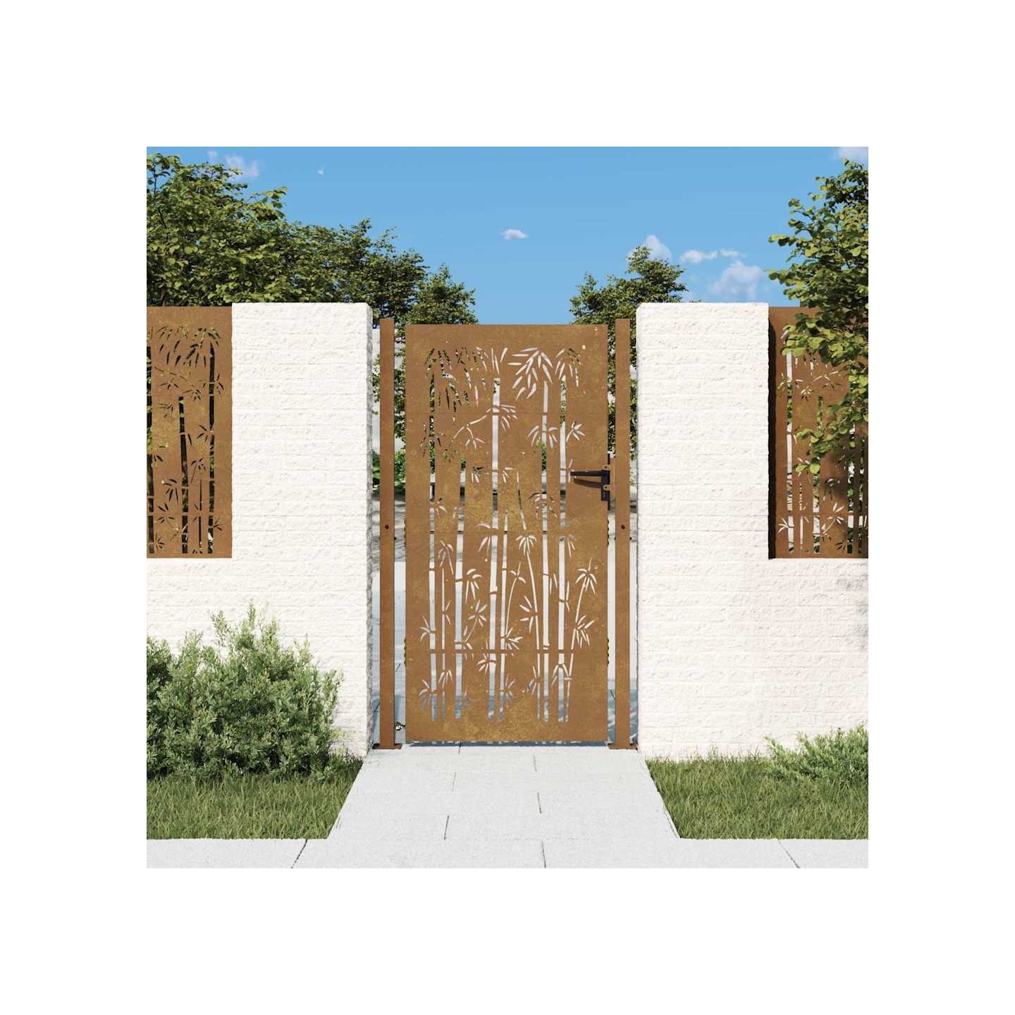 Portail de jardin 100x200 cm en acier Corten et bambou