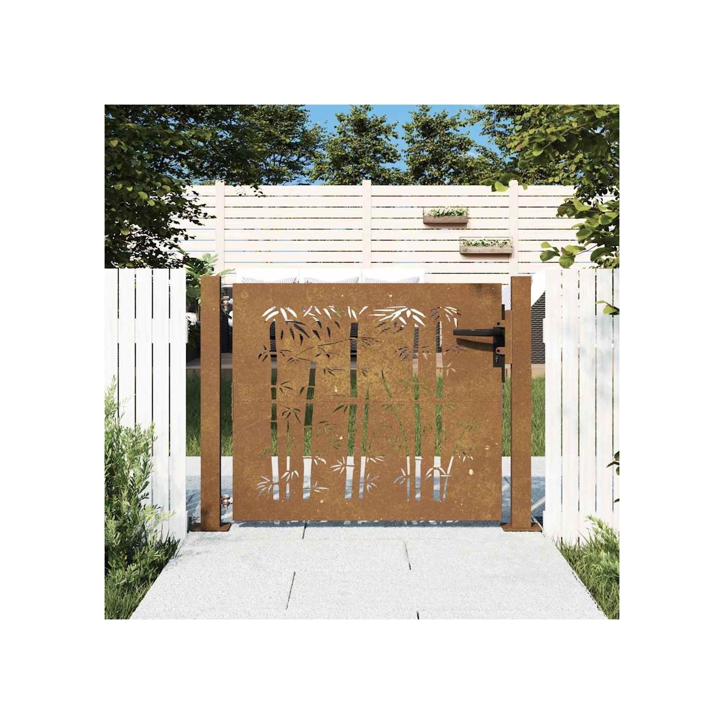 Portail de jardin 100x75 cm en acier Corten et bambou