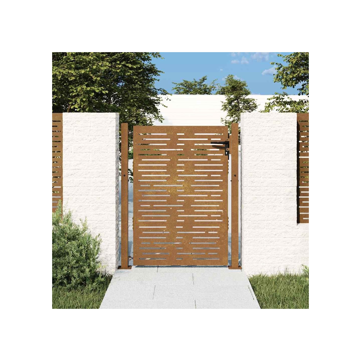 Portail de jardin 100x150 cm en acier Corten, design carré
