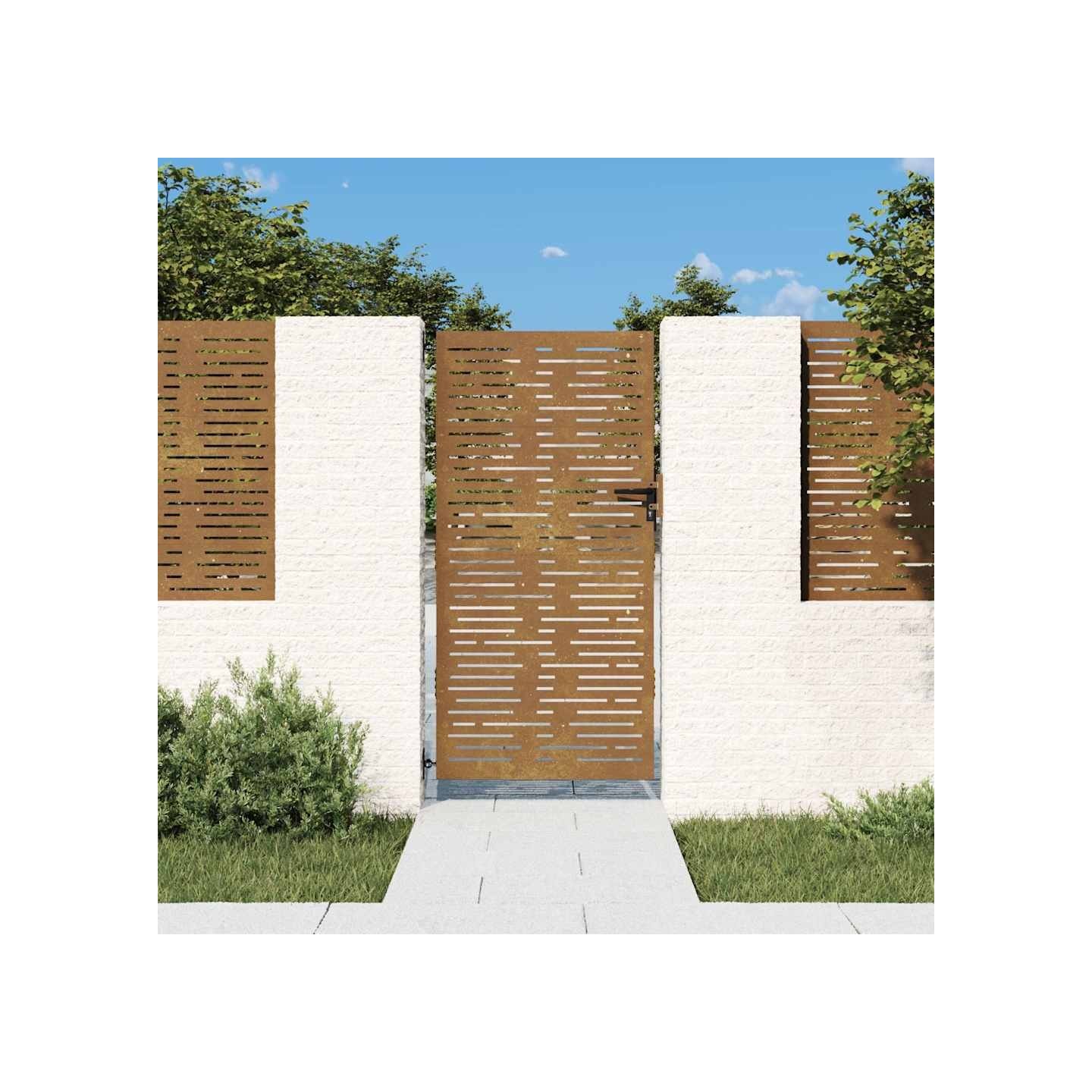 Portail de jardin 85x200 cm acier corten conception de carré